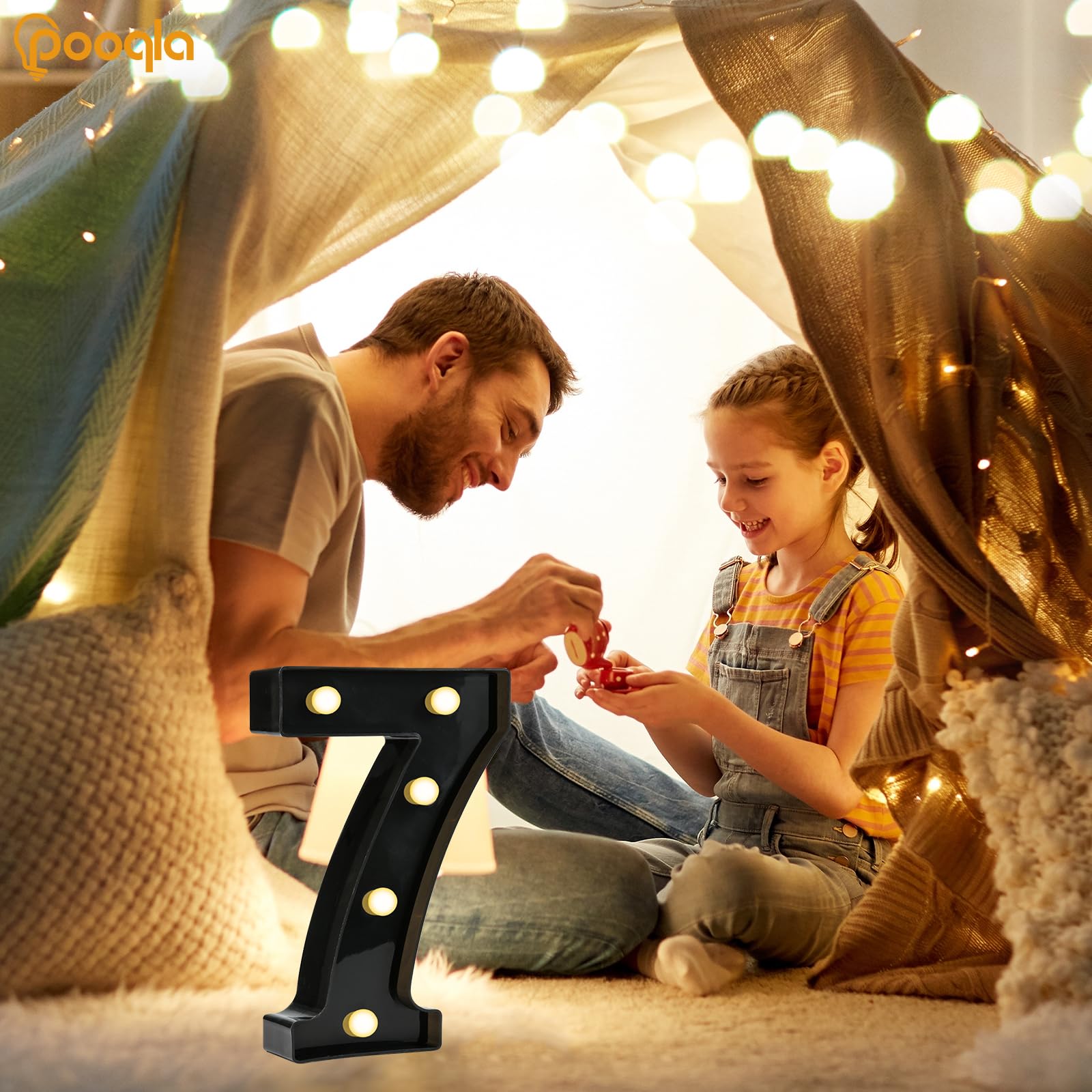 Pooqla Decorative Led Light Up Number Letters, Black Plastic Marquee Number Lights Sign For 7Th 17Th 70Th Birthday Party Wedding Decor Battery Operated Black Number 7