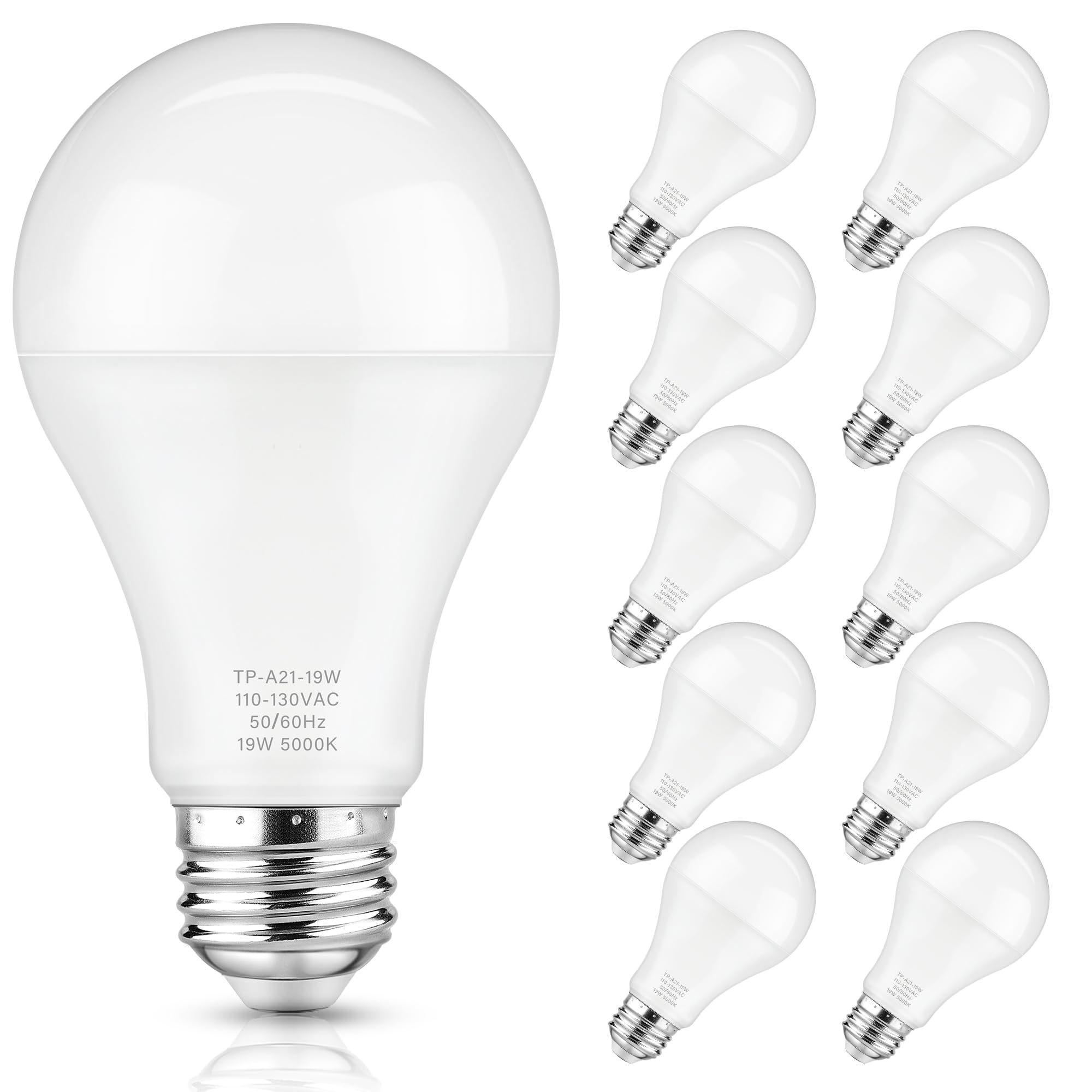 Maylaywood A21 Led Light Bulbs, 150 Watt Equivalent, Daylight White 5000K, 2600Lm, E26 Base, Non-Dimmable, 19W Bright White Led 