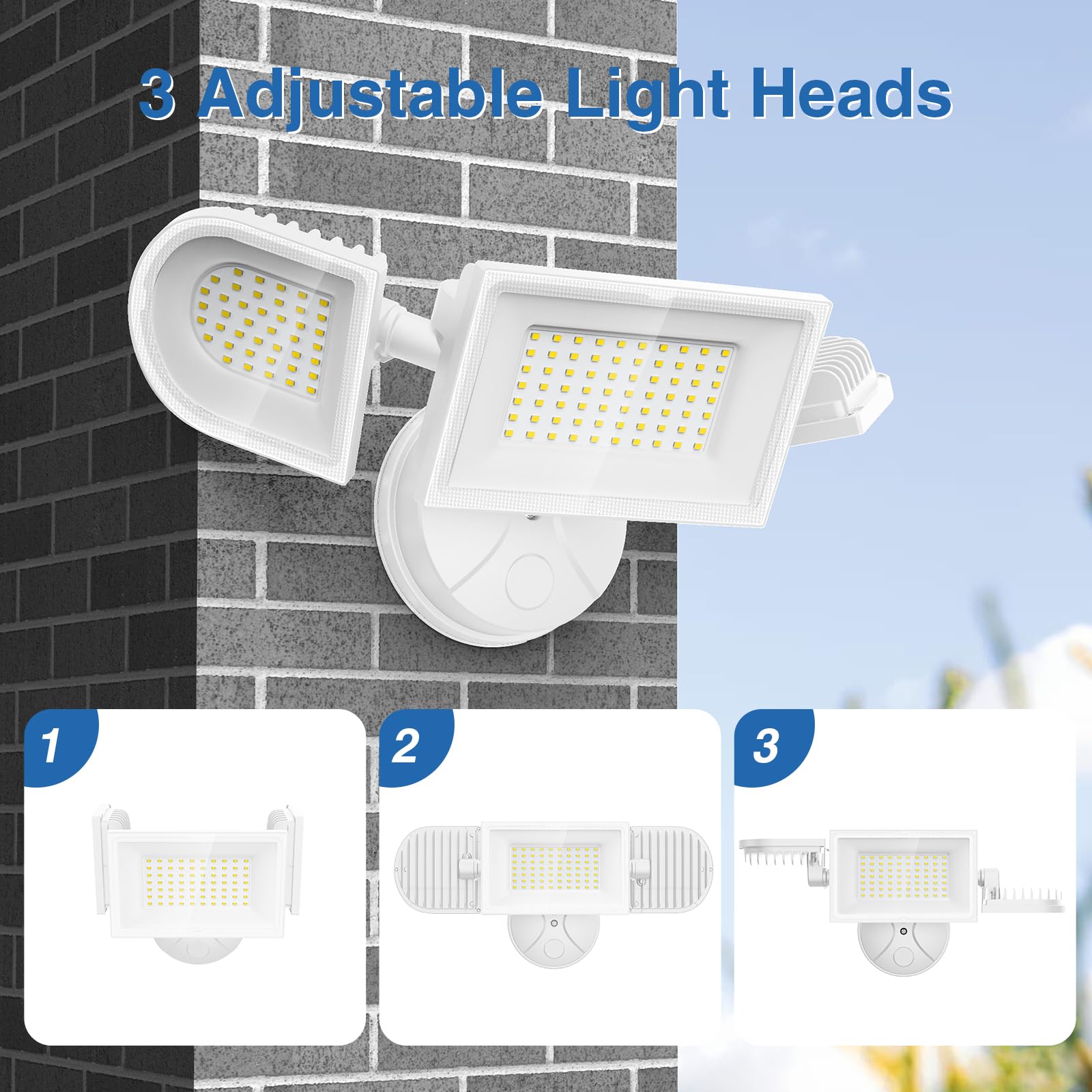 Szpower 150W Flood Lights Outdoor Waterproof Ip65, Exterior Led Floodlights With 3 Adjustable Heads, 15000Lm Super Bright Securi