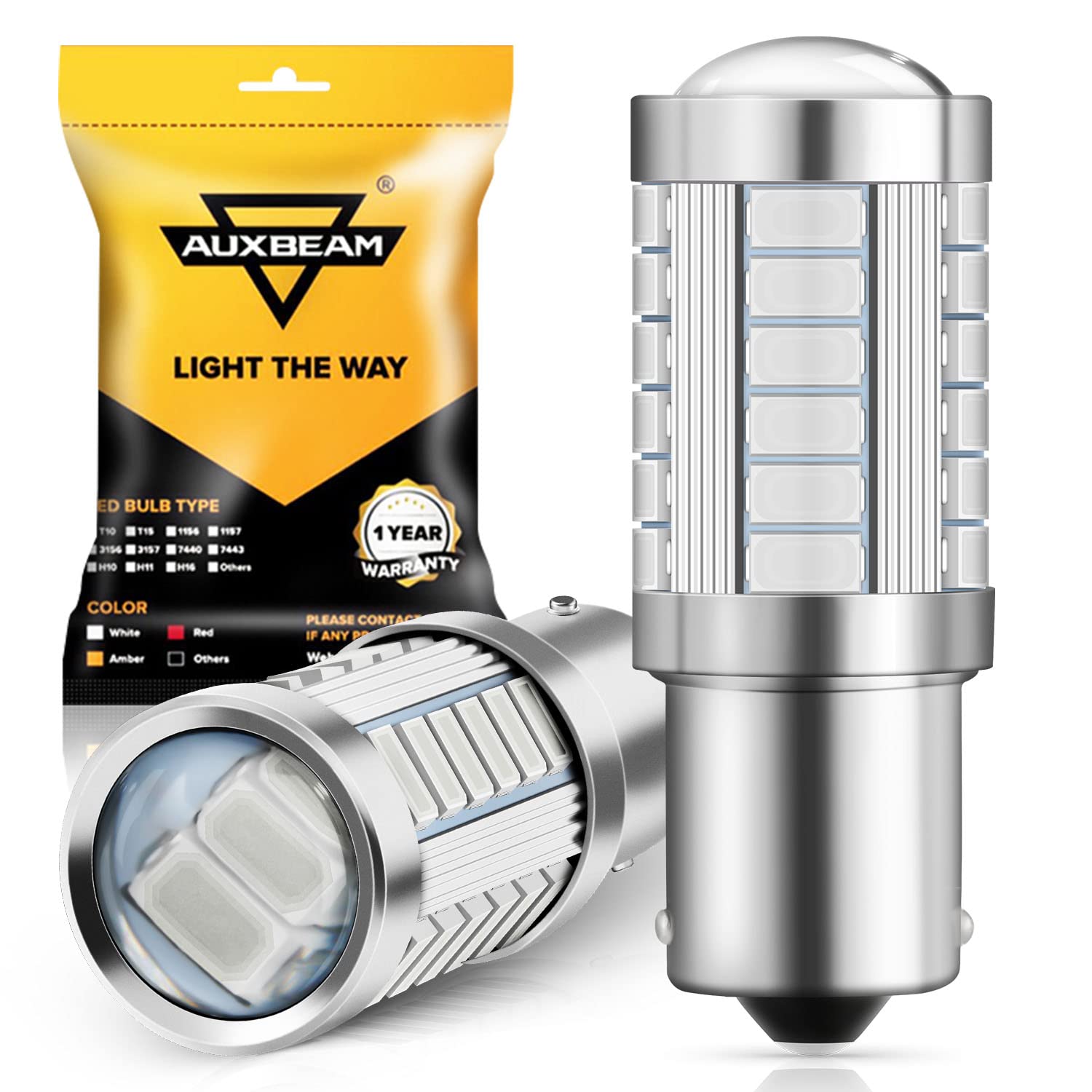 Auxbeam 1156 LED Brake Bulbs, Red P21W BA15S, 33-SMD Chipsets, Pack of 2