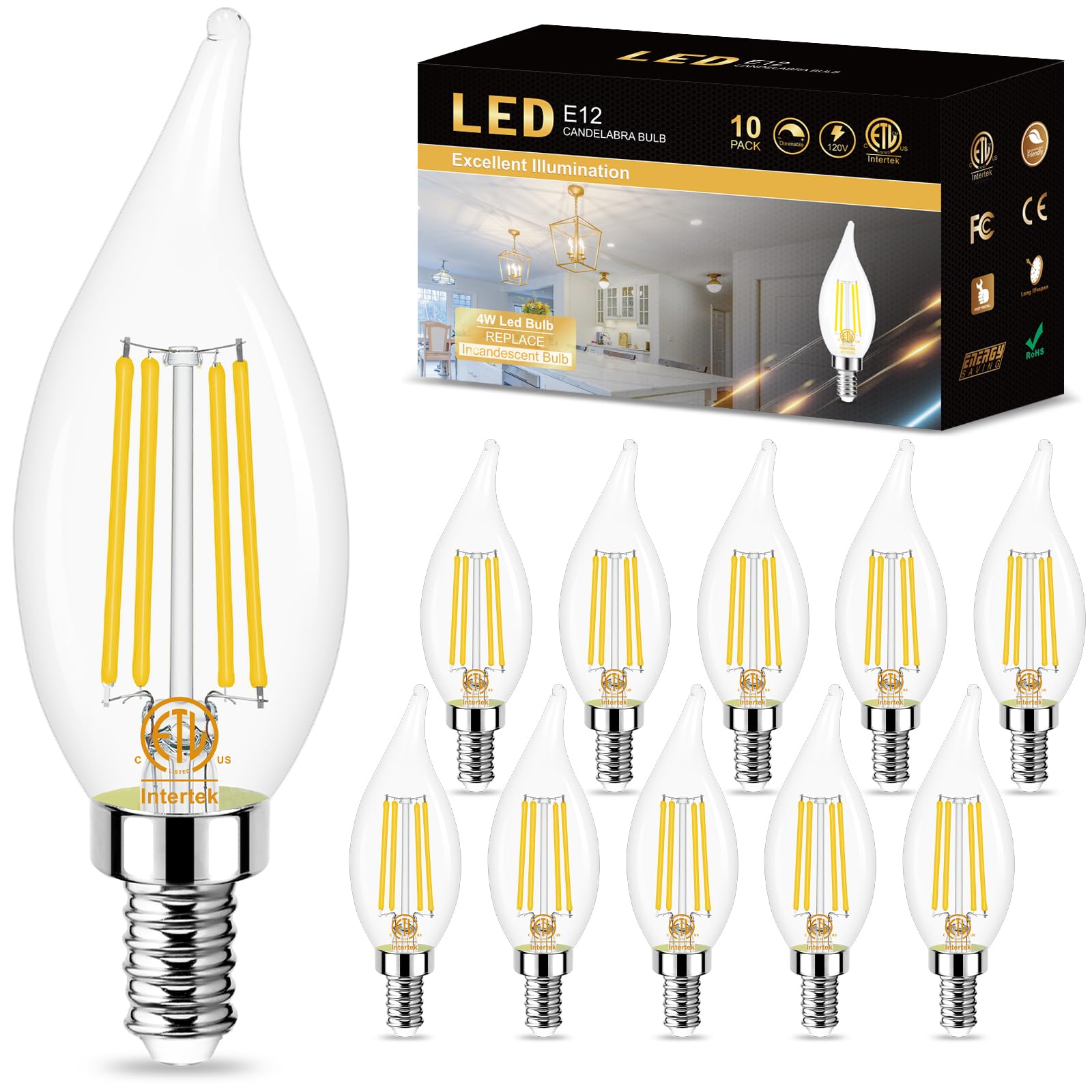Sailstar Dimmable E12 Candelabra Bulb 60 Watt Equivalent, E12 Led Bulb 4000K Natural Daylight, Ca10 Candelabra Led Light Bulbs F