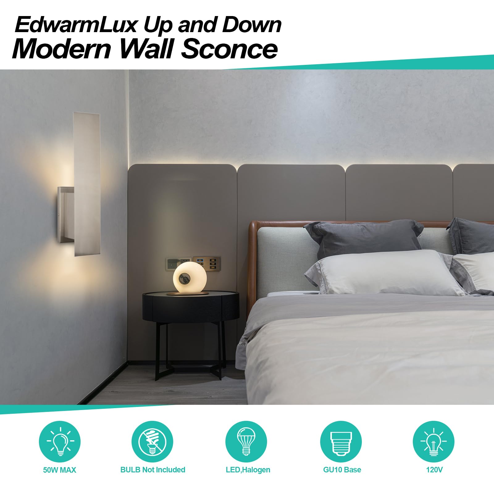Edwarmlux Indoor Wall Sconces, Modern Wall Lights, Up And Down Wall Mount Light, Dimmable Hardwired Wall Light For Bedroom, Livi