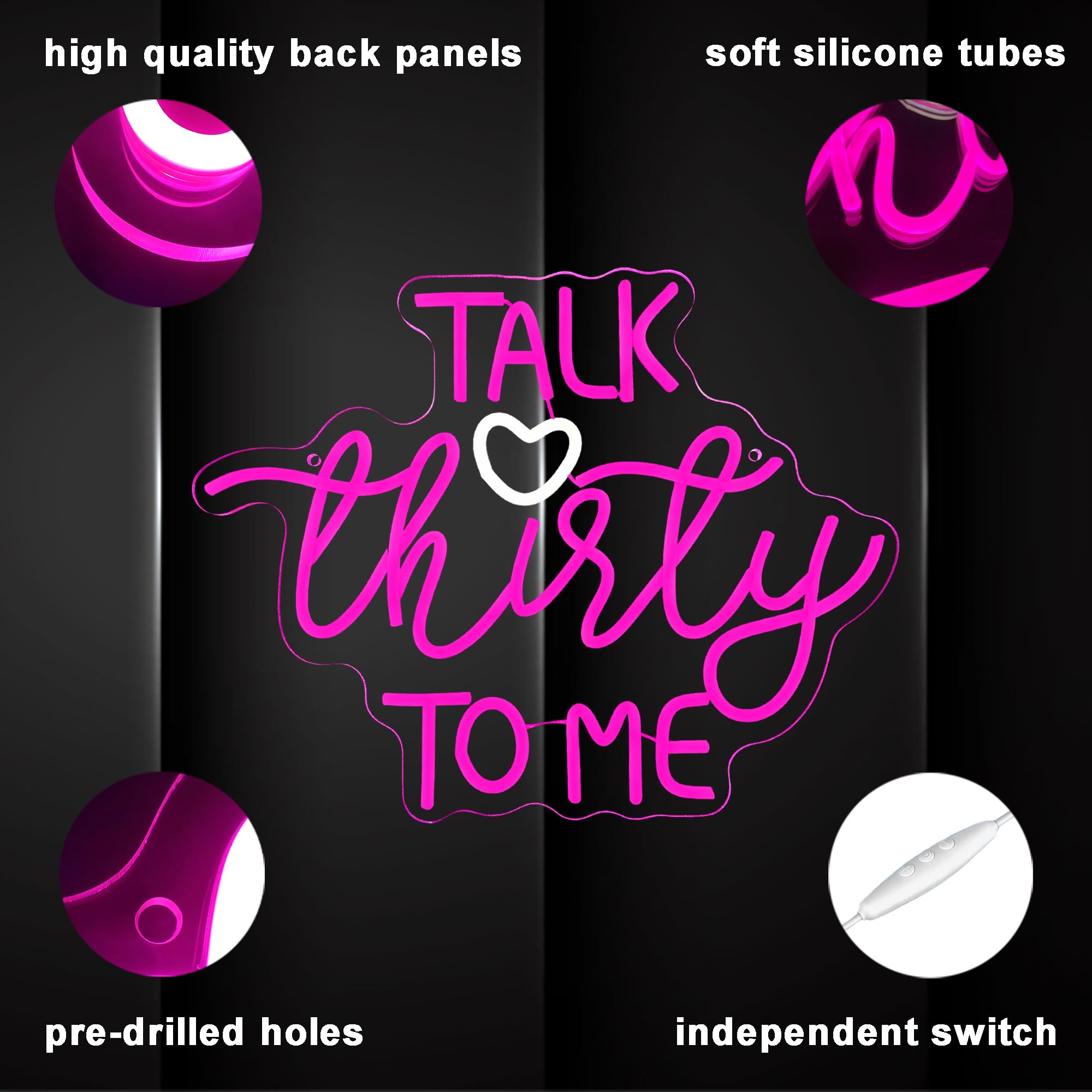 Dracey Neon Sign - Talk Thirty To Me, Dimmable LED Wall Decor, 12.2x15.7in, Pink Acrylic, Perfect 30th Birthday Gift
