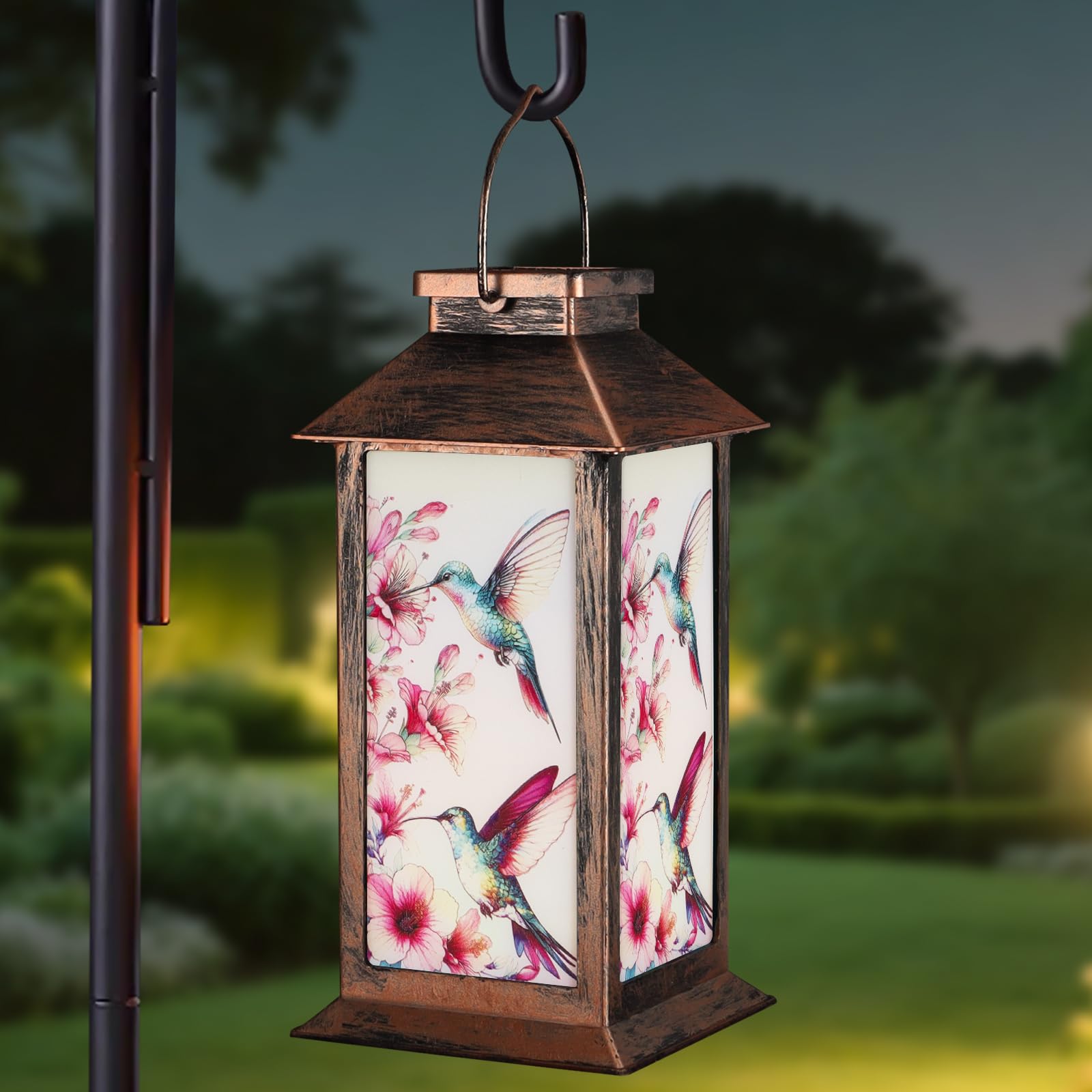 Yamodoor Outdoor Hanging Solar Lantern Waterproof Outside Hummingbird Pattern Landscape Lights for Porch Garden Yard Patio Pathw