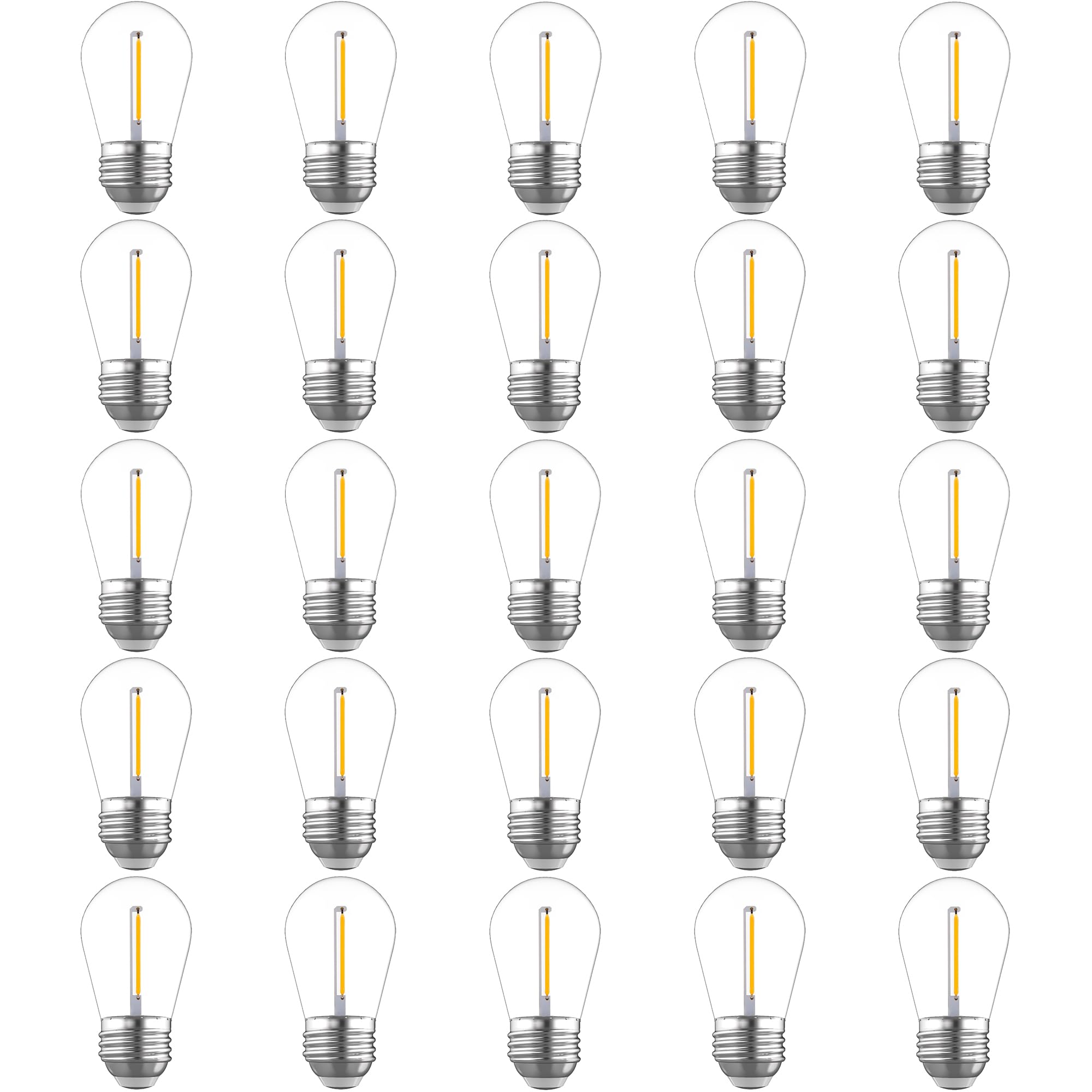 winsaLED 25 Pack S14 Replacement Bulbs for String Lights  1W LED Waterproof Shatterproof Outdoor Light Bulbs  2200K Amber Warm White  E26 Base  70LM  AC120V  Non-Dimmable