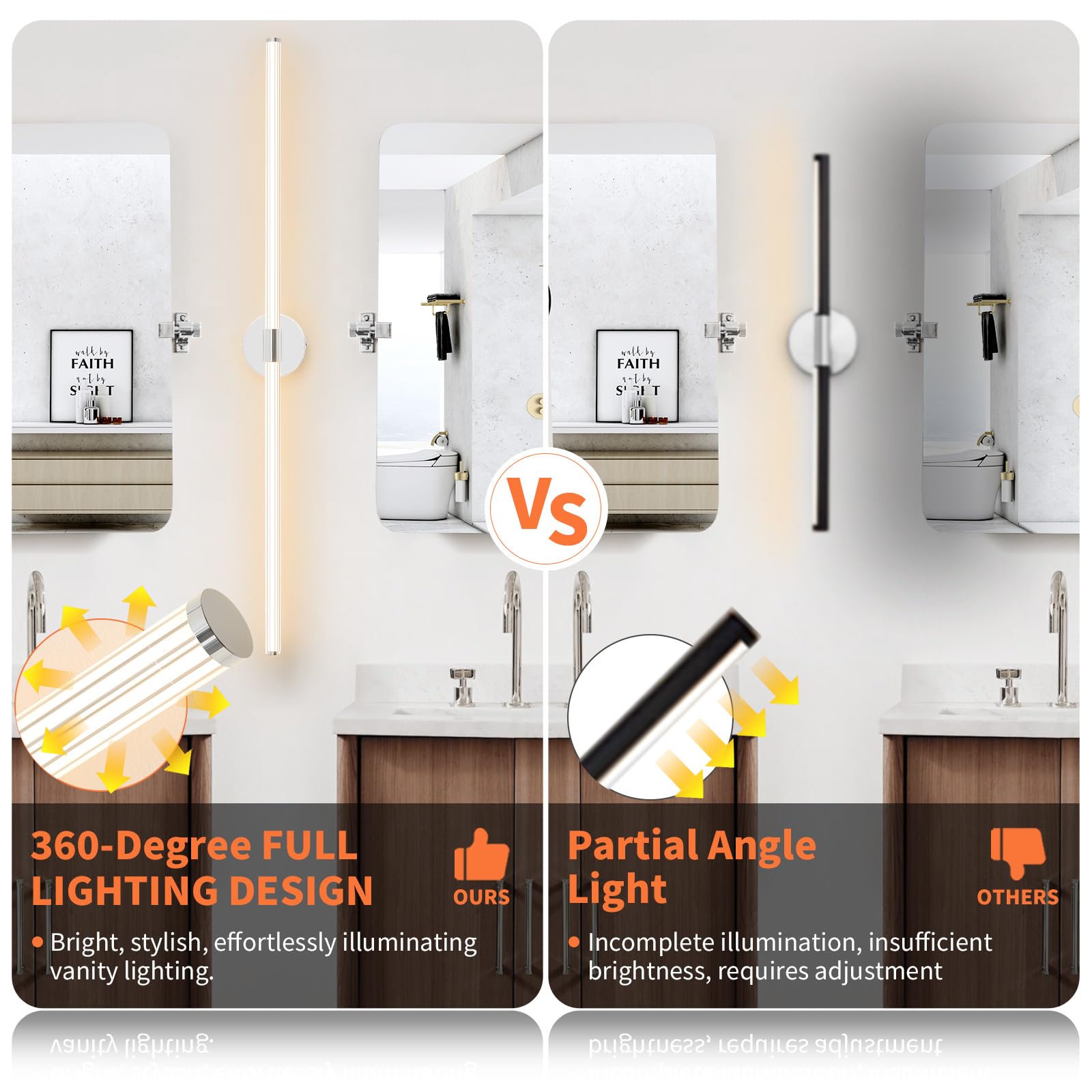 Bathroom Vanity Lights 49 Inch Long Bathroom Light Fixtures Over Mirror, Dimmable Led 360 Full Lighting Modern Vanity Light Bar