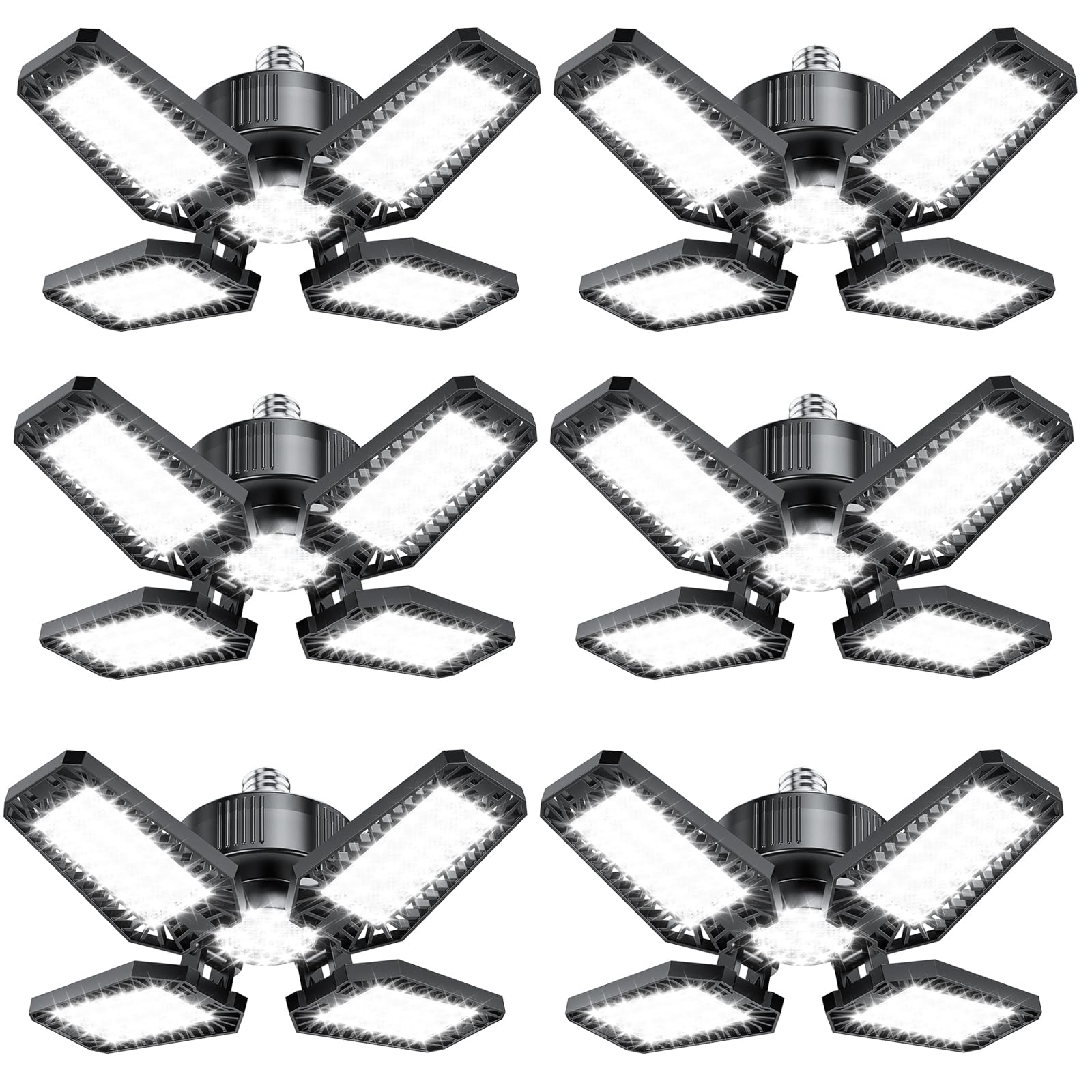 Topaubub Garage Light 6 Pack 120W, 12000Lm Garage Lights Ceiling Led With 4+1 Deformable Panels 6500K Led Garage Light, Led Shop Lights For Workshop, Garage, Basement Support E26/E27