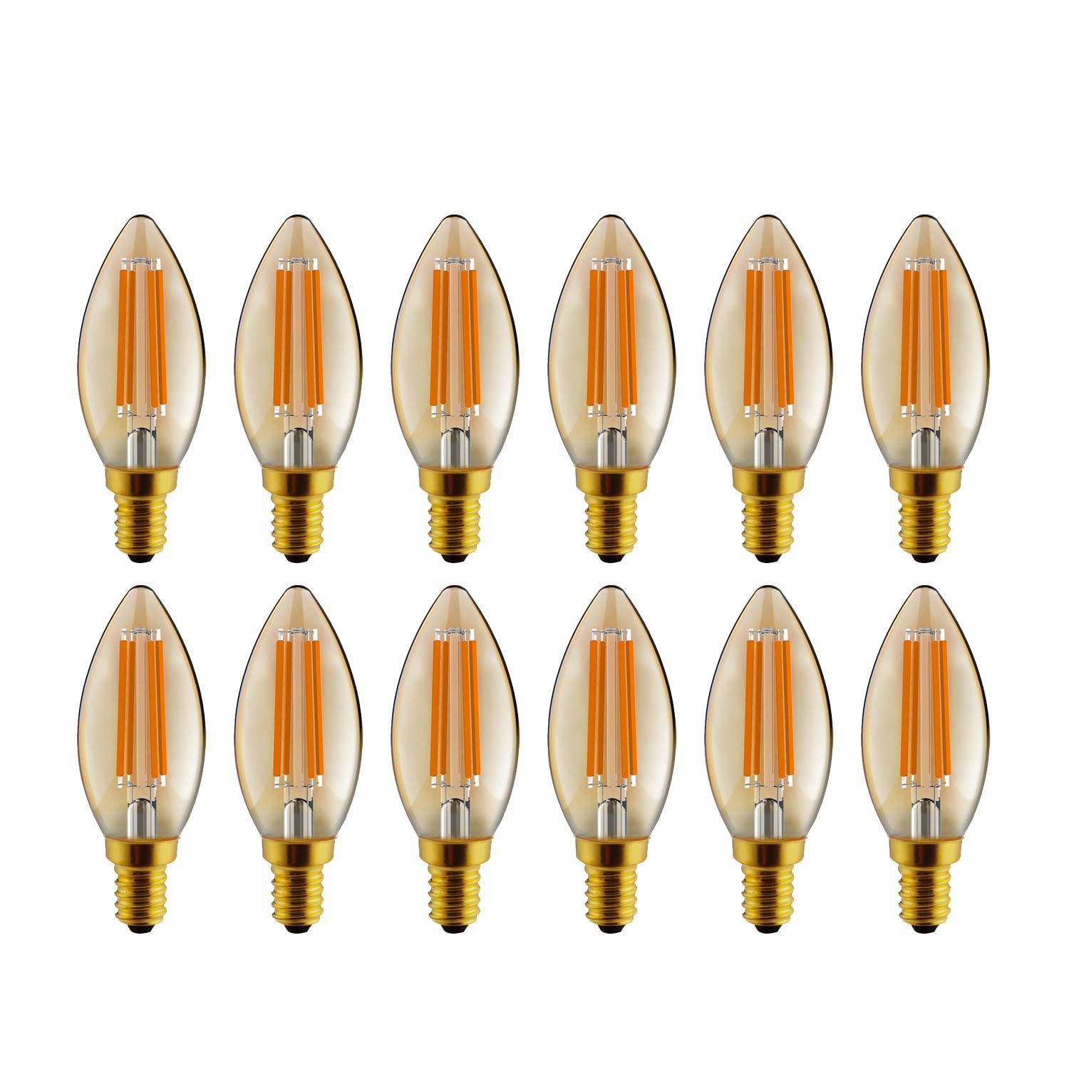helloify B11 Vintage LED Candelabra Bulb, 60W Equivalent, Warm White 2500K, Amber Glass, E12 Base, 12 Count