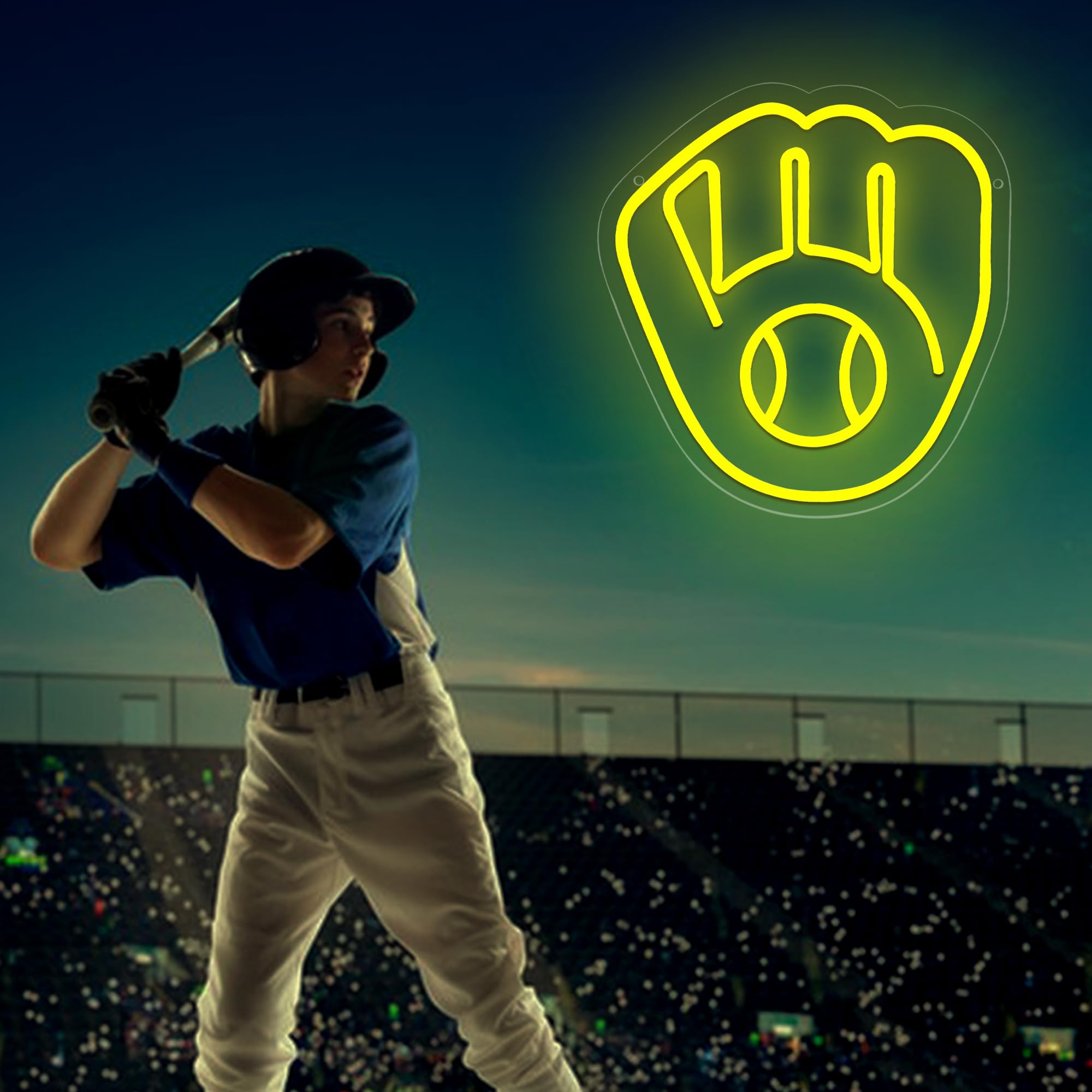 Brineon Baseball Neon Sign - Yellow LED Wall Decor for Man Cave, 13.5x12.6in Acrylic Light - Perfect Birthday Gift for Baseball Fans