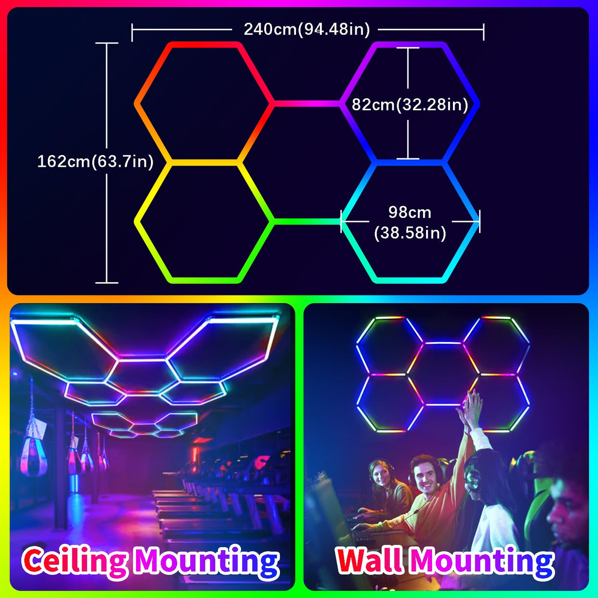 VIVIDALUX Super Bright RGB Hexagon Led Lights with App and Remote Cont ...