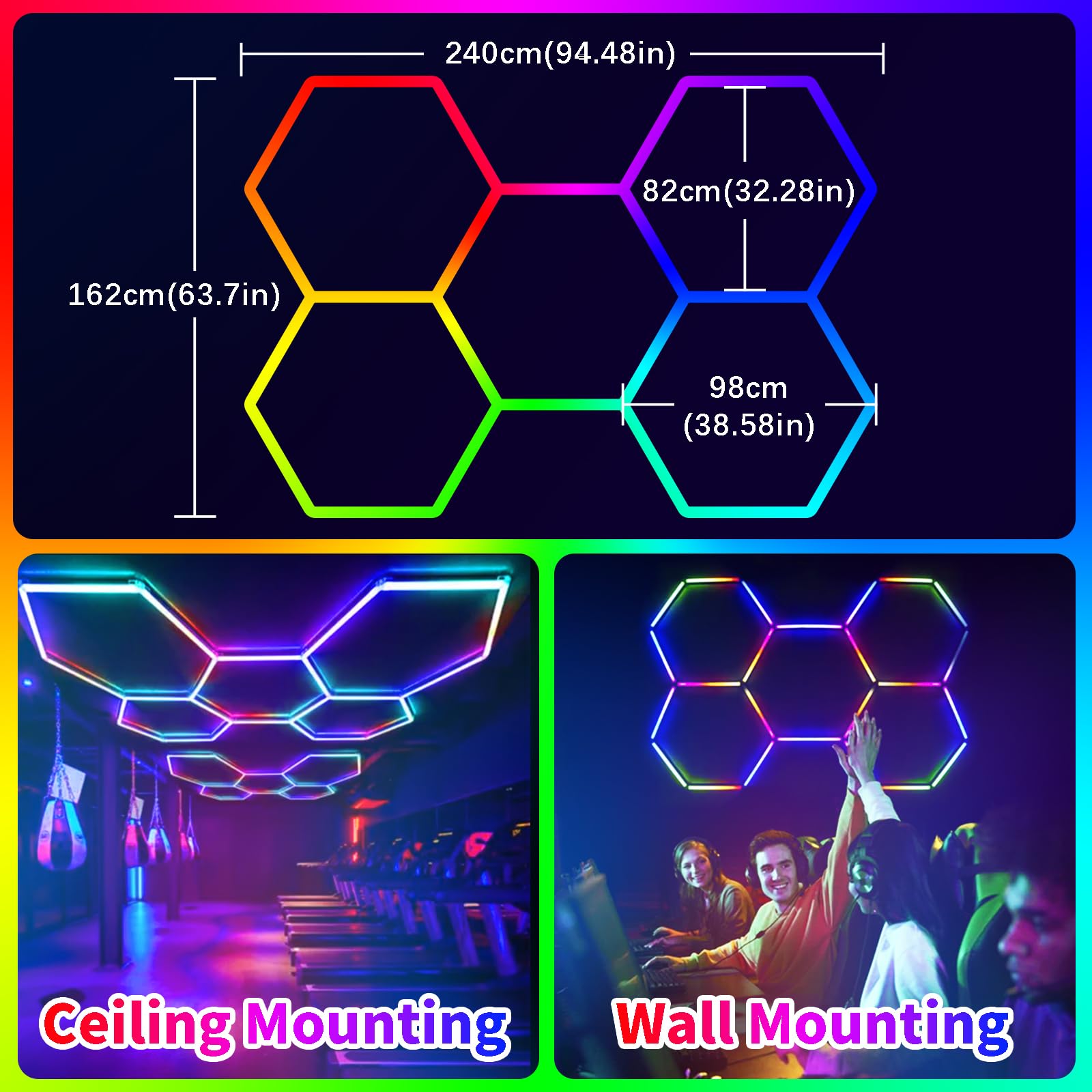 VIVIDALUX Super Bright RGB Hexagon Led Lights with App and Remote Control,16 Million Colors and Many Scene, Music Sync,for Livin
