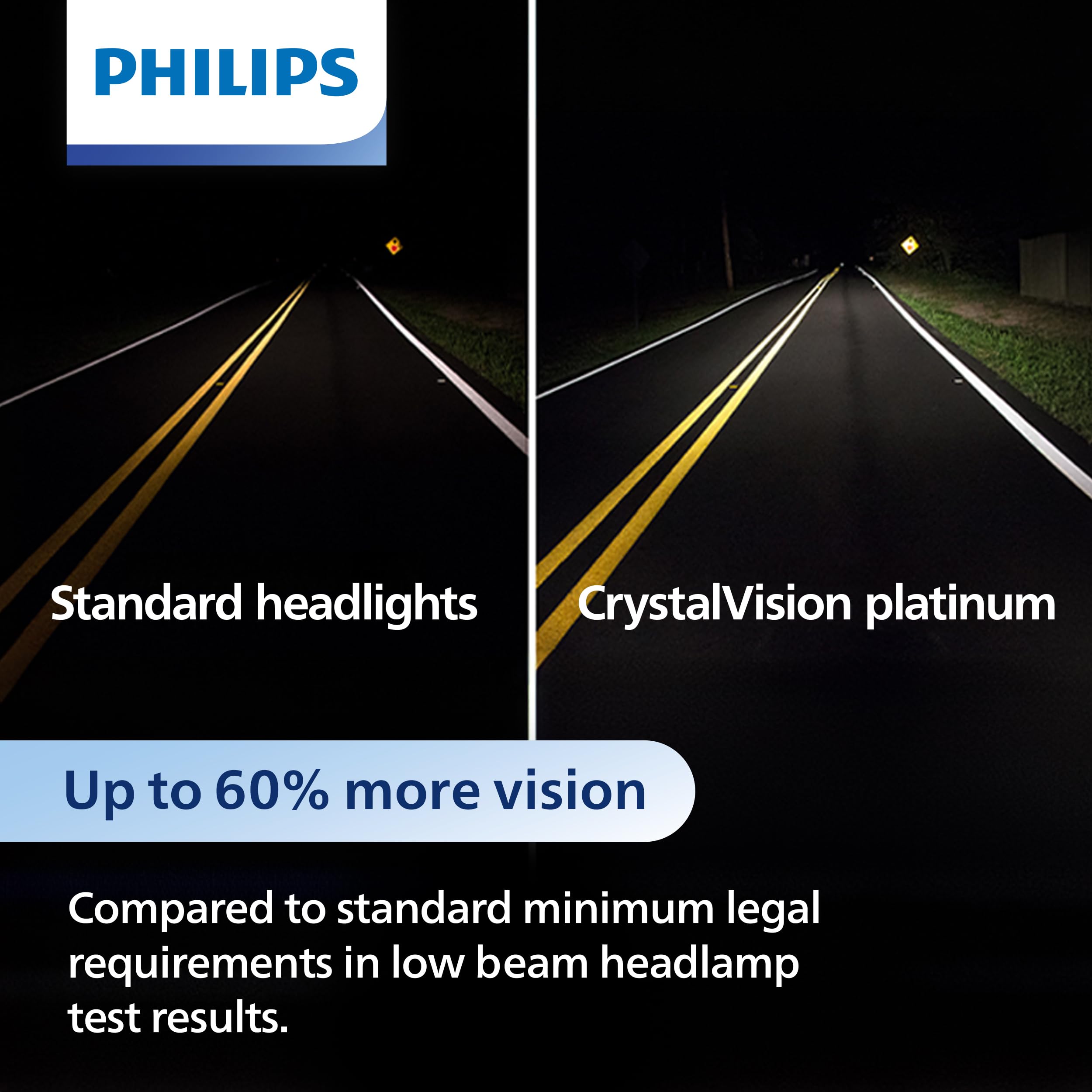 Philips Automotive Lighting H11 Headlight Bulb, CrystalVision Platinum, Pack of 2, White