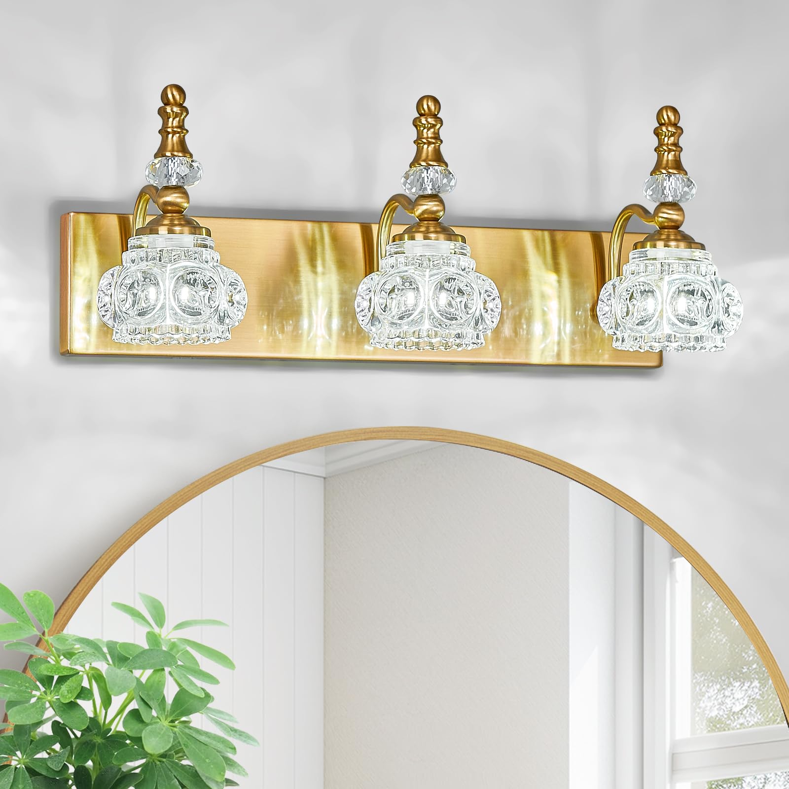 LBSQJ Modern Glass Crystal Vanity Light - Vintage Bathroom Lighting Fixtures Over Mirror  3 Light Vanity Lights G9 Bulb (19.68 Inch  Gold)