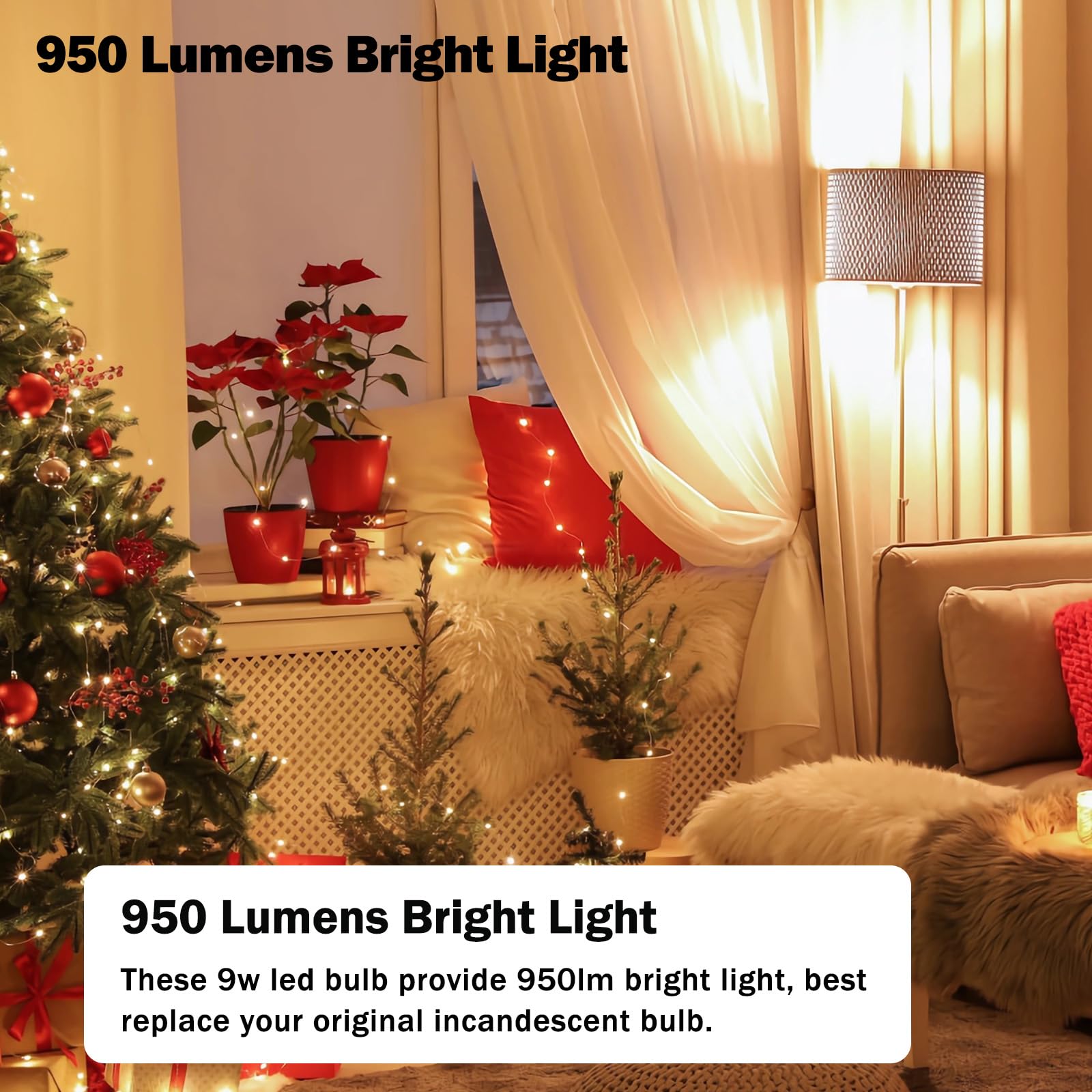 Hengbo 60W Led Light Bulb, 2700K Warm White, 950 Lumens, E26 Base, Pack