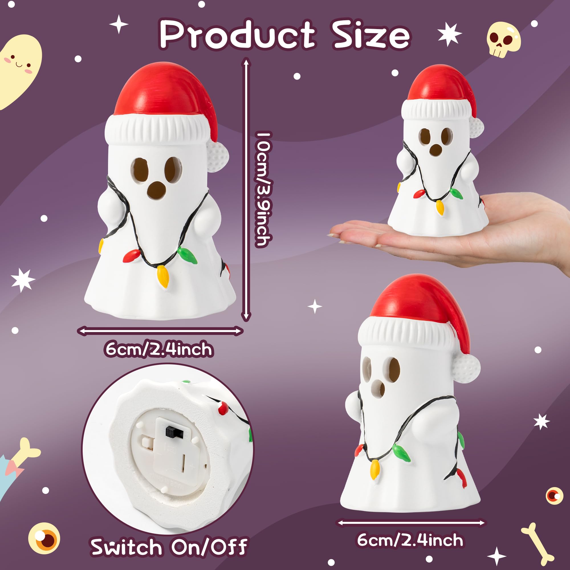 GioXtra Christmas Ghost Decor - Halloween White Ghost with Santa Hat Led Night Light Little Boo Figurine Statue Festival Lamp Ta