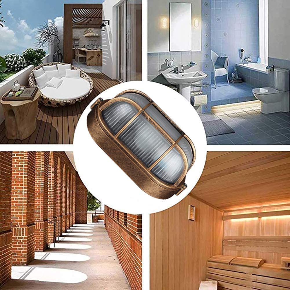 SENFAY 2 Pack Outdoor Oval Wall Lights, 8.3in Aluminum Frosted Glass Sconce, Bronze, Model 373-727-819