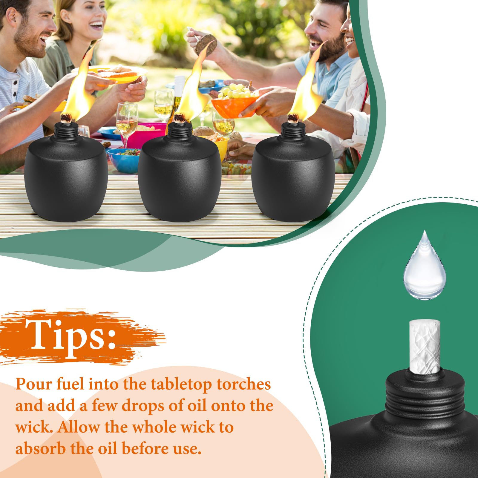 MQKIWAO 6-Pack Citronella Tabletop Torches, 21 oz Metal Oil Burner Candles, Black, for Outdoor Yard, Patio, Garden, Landscape