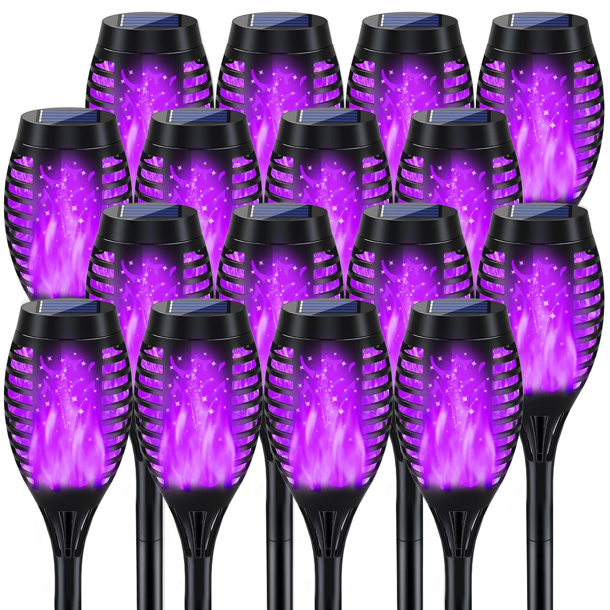 Miusikit 16Pack Solar Powered Halloween Lights, Purple Flickering Flame Solar Torch Lights For Halloween Decor, Halloween Pathway Lights, Halloween Outdoor Light Decor For Garden Patio Lawn Path Scary