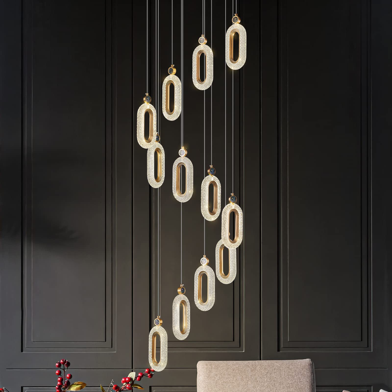 Zhllmq 12-Light Gold Crystal Chandelier - Dimmable Led Modern Foyer Pendant Light