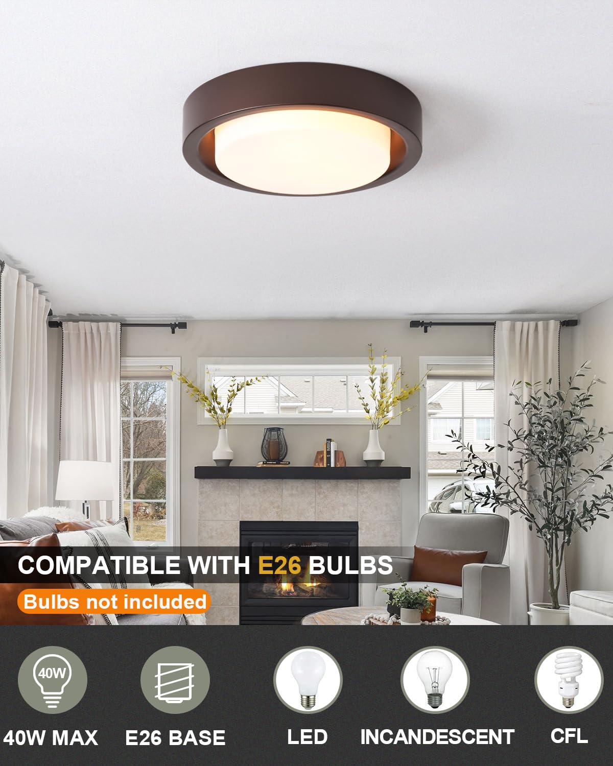 MIAOMEIO Flush Mount Ceiling Light 3-Lights Metal Glass Round 16 Inch Oil Rubbed Bronze CL23998