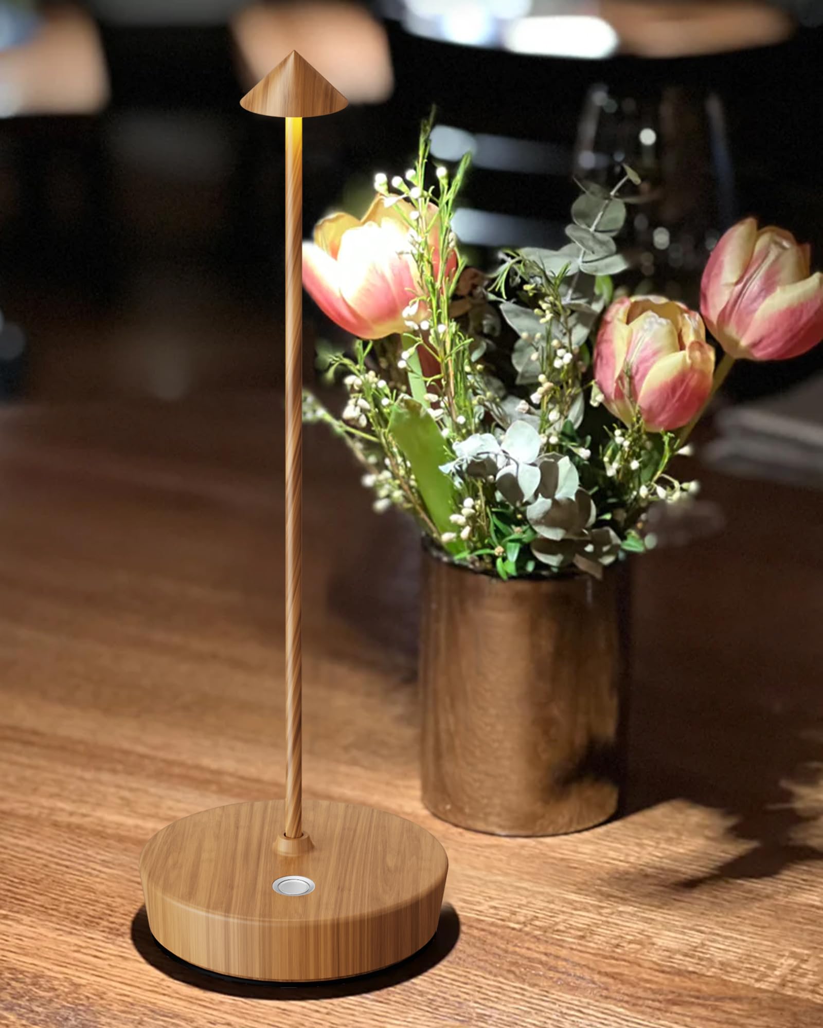 SHANGCAI Cordless LED Table Lamps, Waterproof, Touch Dimmable, 6000mAh Battery, 2 Pack Bamboo Wood, Model SC-2PX12-Wooden