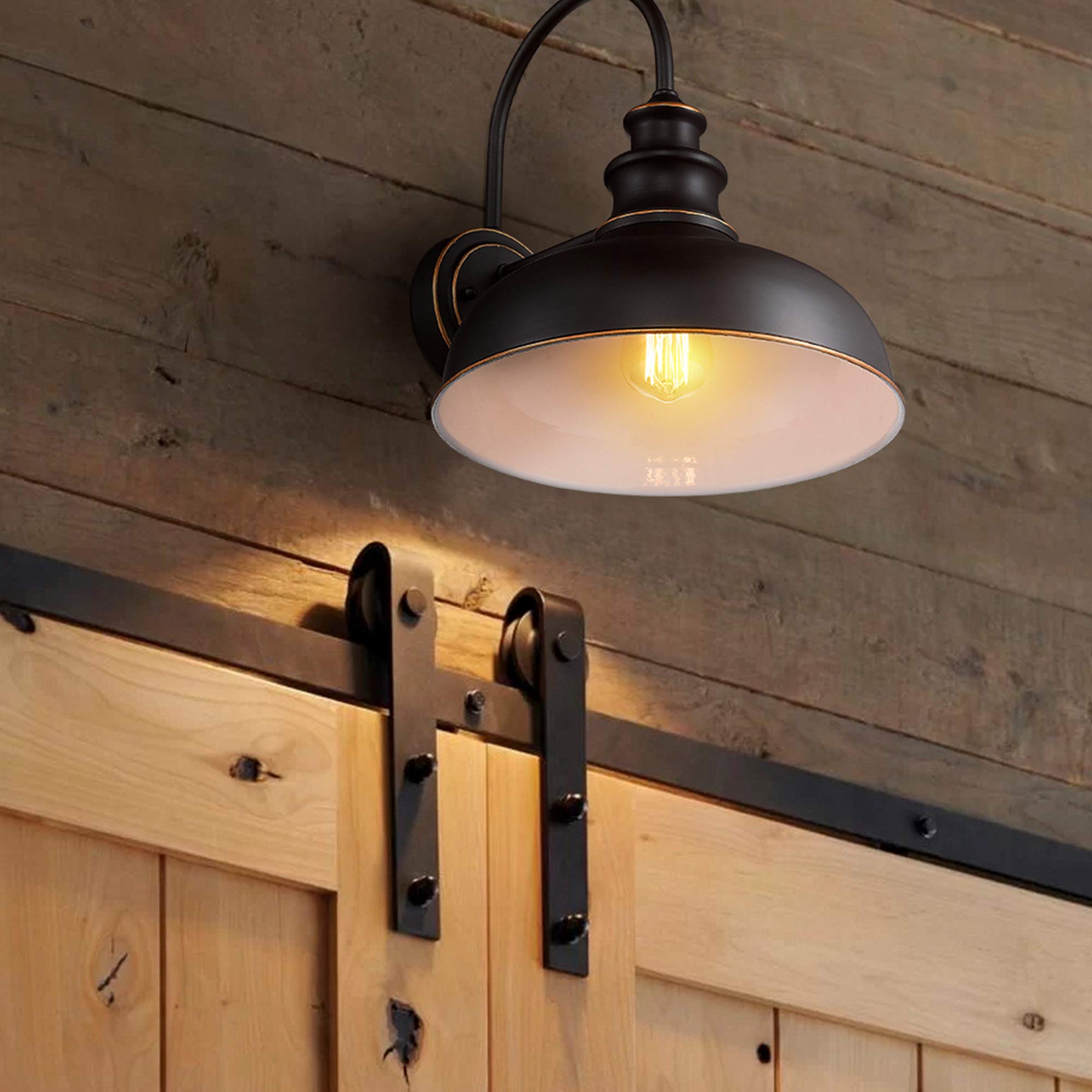 Zeyu Farmhouse Barn Light Fixture, Gooseneck Wall Sconce 2 Pack In Black Finish, 02A390-2 Rob
