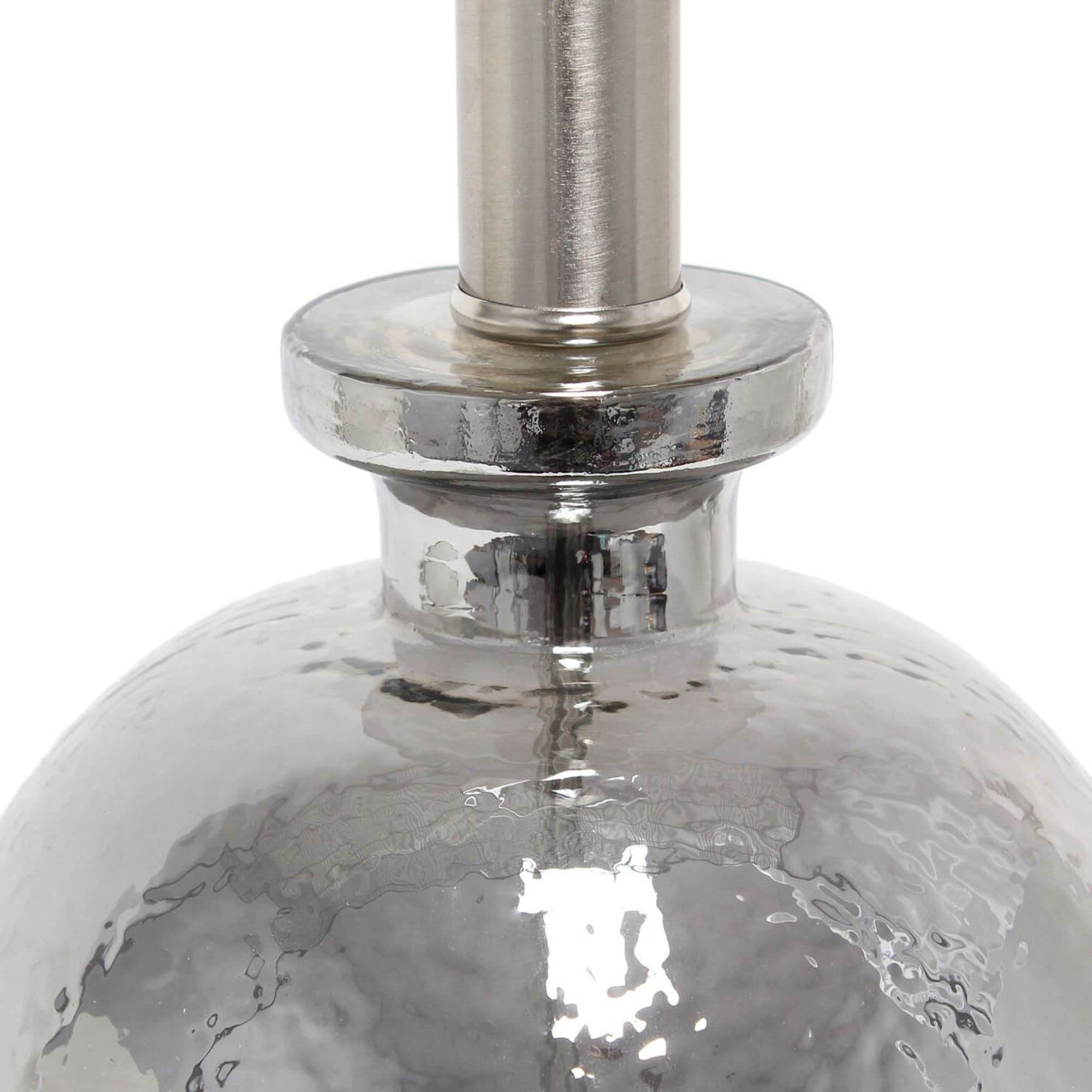 Lalia Home Contemporary Metallic Gray Hammered Glass Jar Table Lamp With White Linen Shade