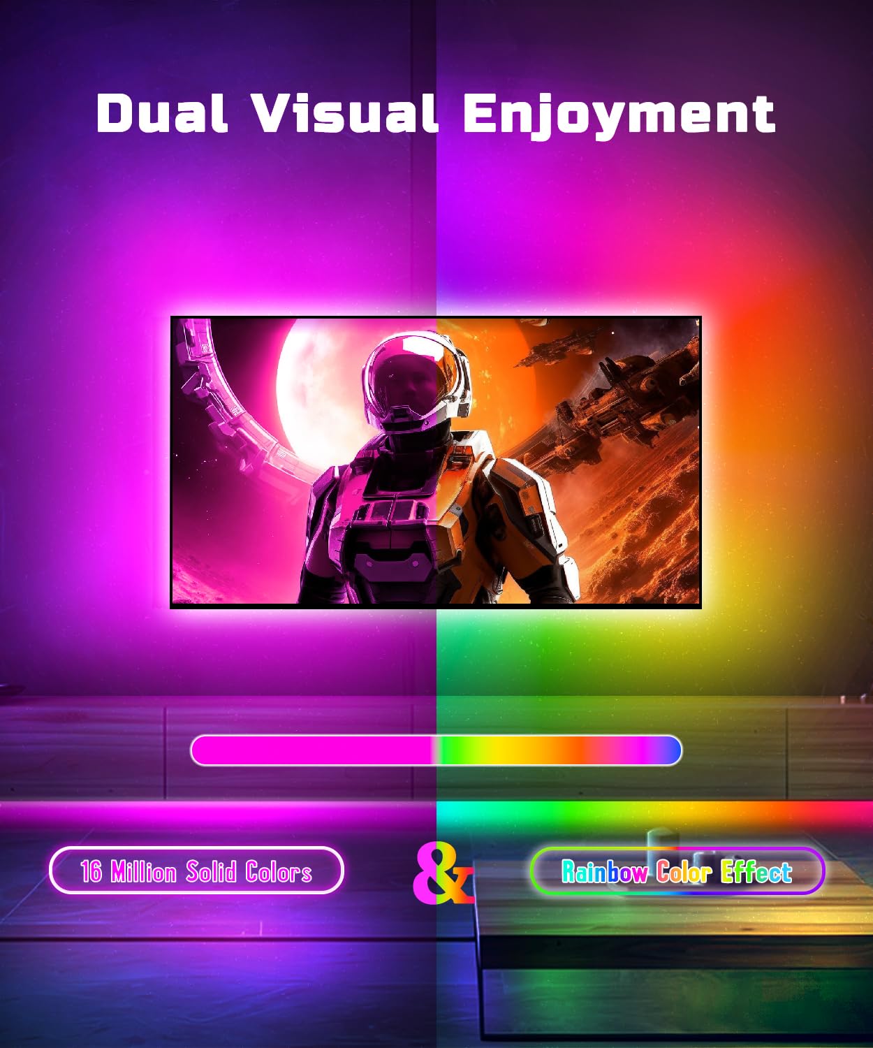 Daymeet LED TV Lights, 23ft RGBICW Backlight, USB Color Changing, Music Sync, for 32in-100in TVs, Multicoloured