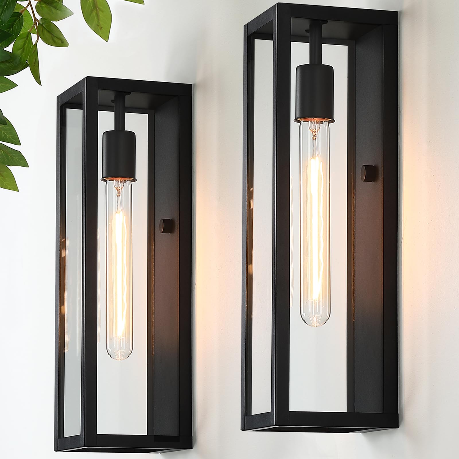 Criry Large Outdoor Exterior Wall Lights For House 2-Pack, 15.8'' Waterproof Matte Black Front Porch Lights, Rectangular Outdoor Wall Sconce Lantern For Patio Entryway Garage, Bulb Not Included