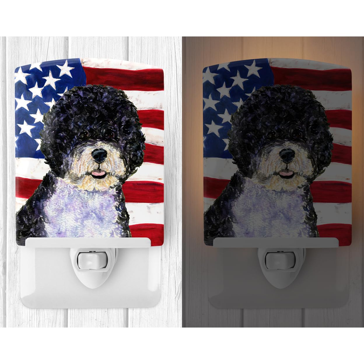 Carolines Treasures Ceramic Night Light, American Flag & Portuguese Water Dog, 6x4x3in, Multicolor, Model SS4053CNL