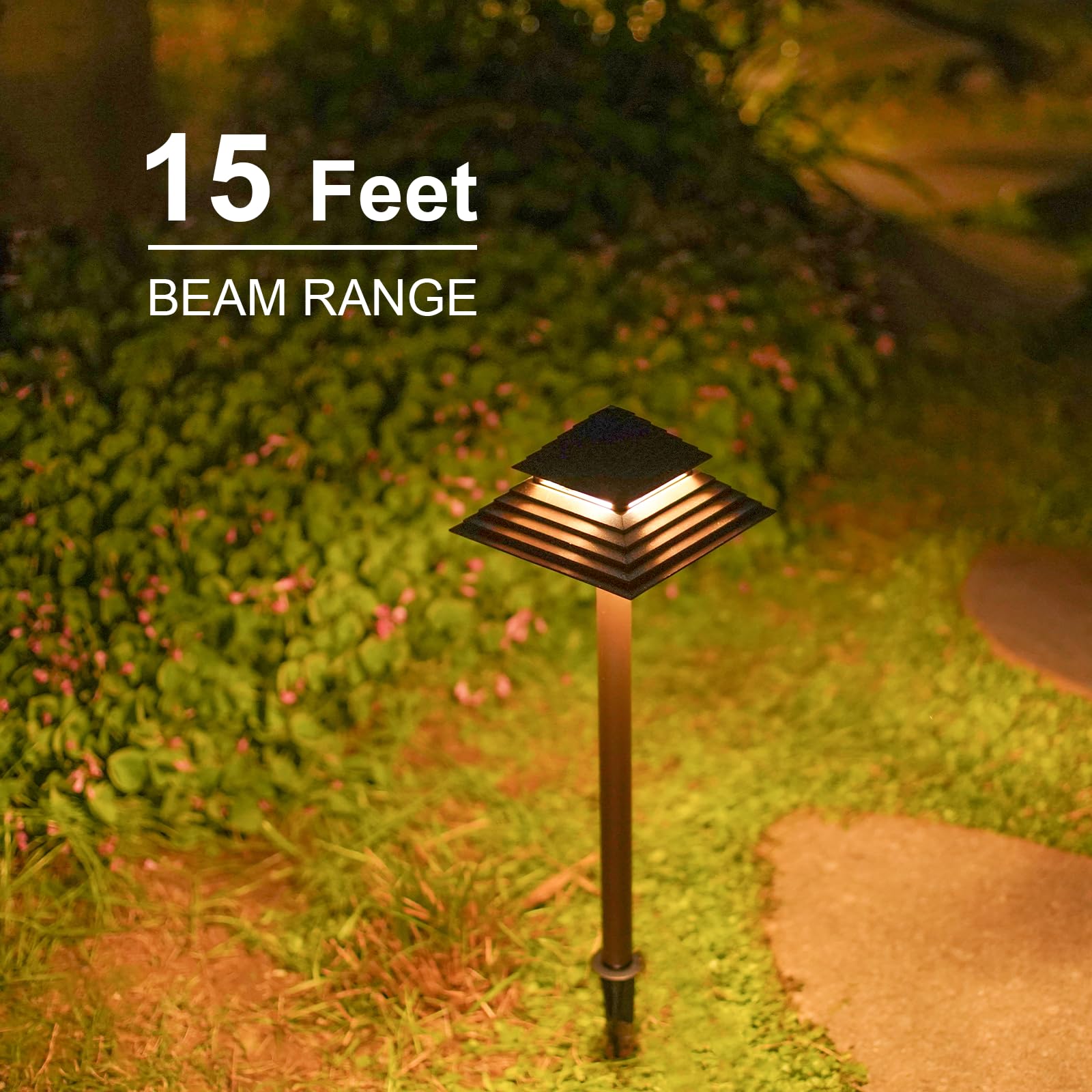GOODSMANN 8PK Low Voltage Landscape Path Lights, 3W LED 180 Lumen, Bronze Metal, 2-Tier Pagoda Design, Model GG9121-21505-08
