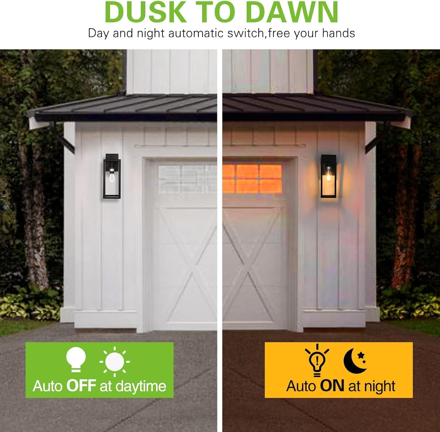 hykolity Large Outdoor Wall Light, 16 Inch Waterproof Sconce, Matte Black, Dusk to Dawn, Glass Shade, Anti-Rust, Model WLA-0413, 2 Pack