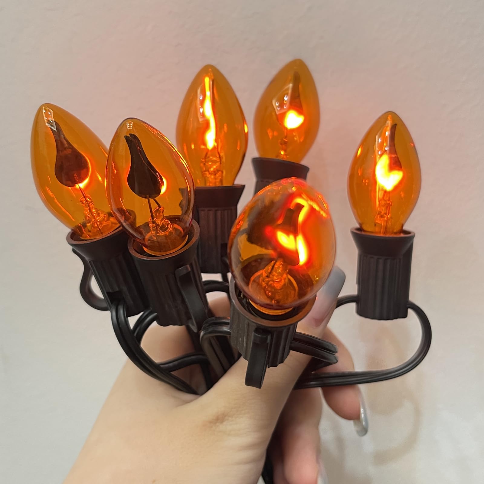 Abeja Orange Halloween Lights  25Ft Orange Flickering Lights String With 27 Flame Incandescent Blubs  Halloween Waterproof Flicker Lights For Spooky Thanksgiving Party Decor