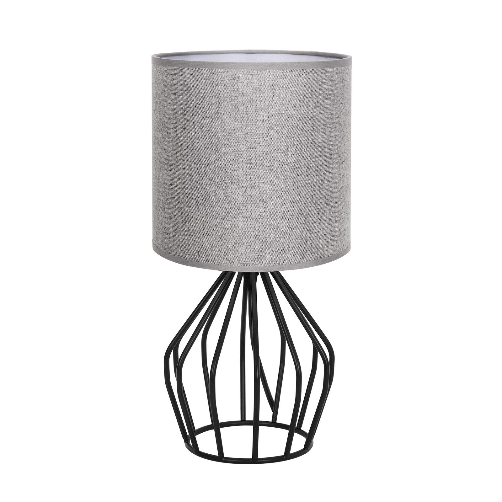 Haitral Farmhouse Table Lamp - Small Gray Metal Cage Nightstand Lamp, 14.6X7.09X6.3, Model Ht-Btl47
