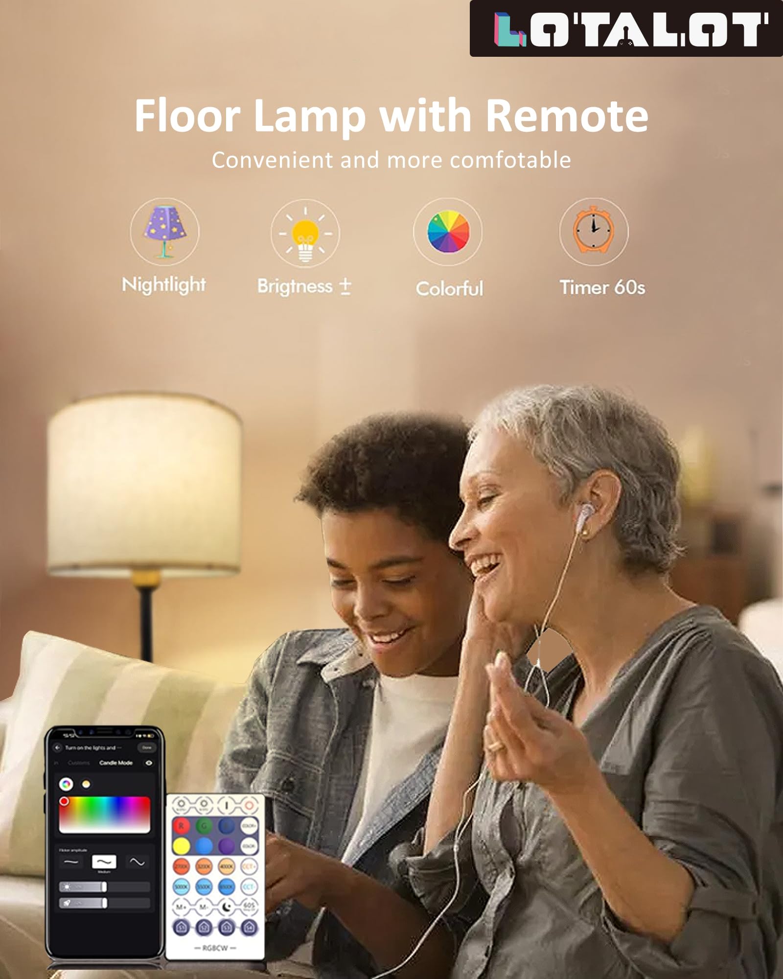 Led Floor Lamp For Living Room: Modern Standing Tall Floor Lamp For Bedroom - Smart App Control - Rgb Light 16 Million Colors Wi