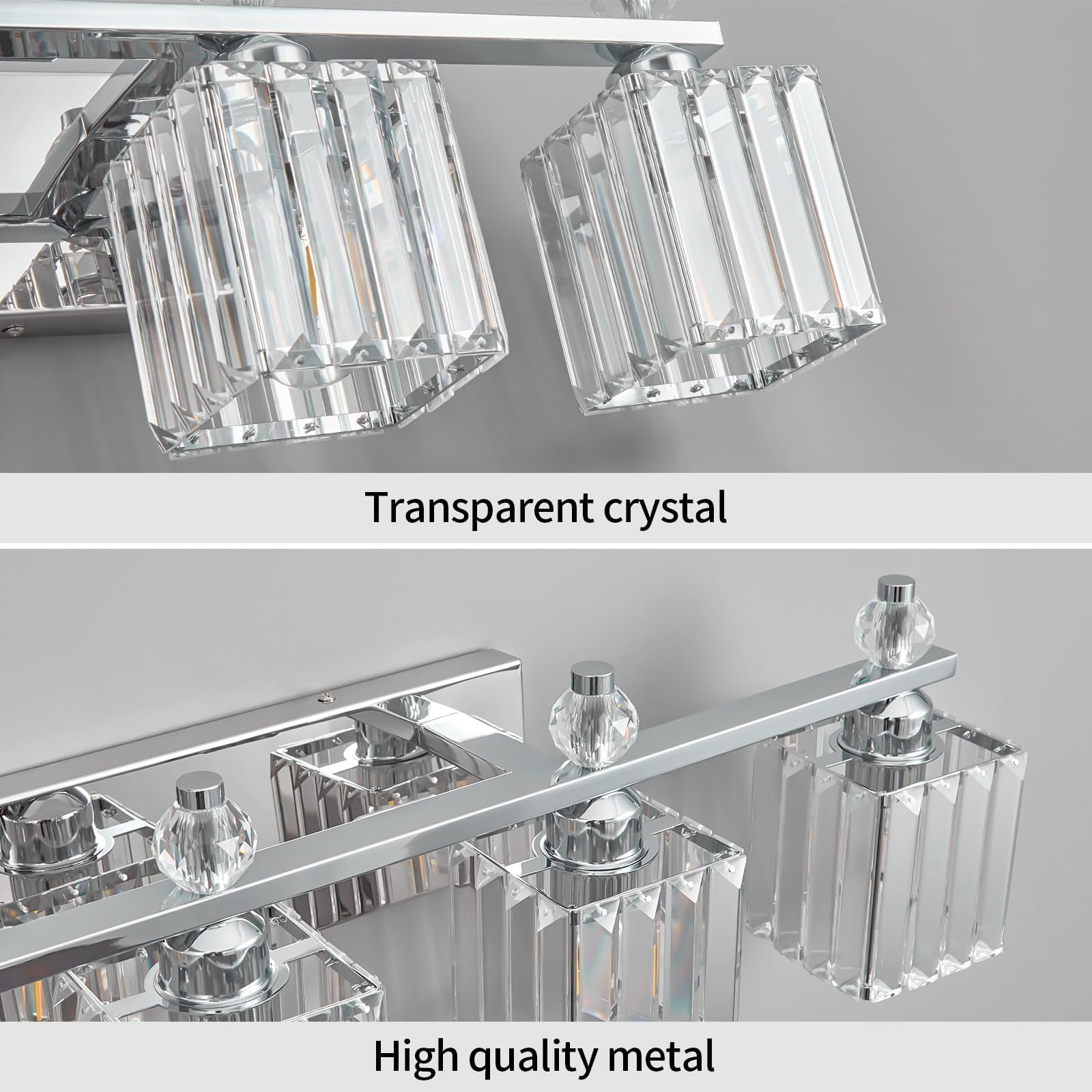 FDPBY 5-Light Chrome Crystal Vanity Light Fixtures, Model 290, Metal Bathroom Lighting Over Mirror