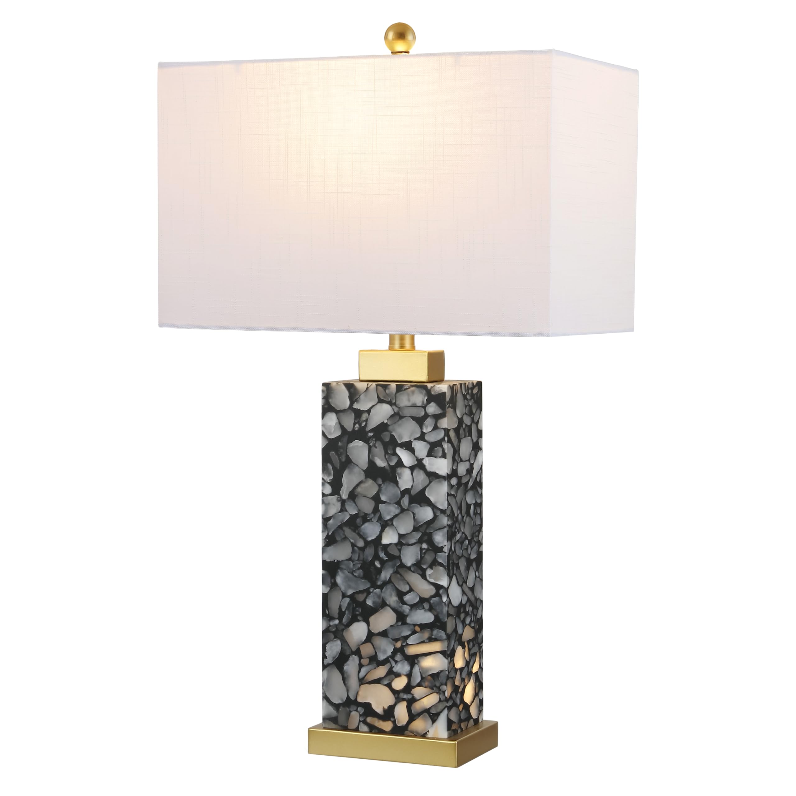 JONATHAN Y 27.5 Black Alabaster Gold Rectangular Table Lamp with Night Light Contemporary Coastal Bedside Lamp for Bedroom with 