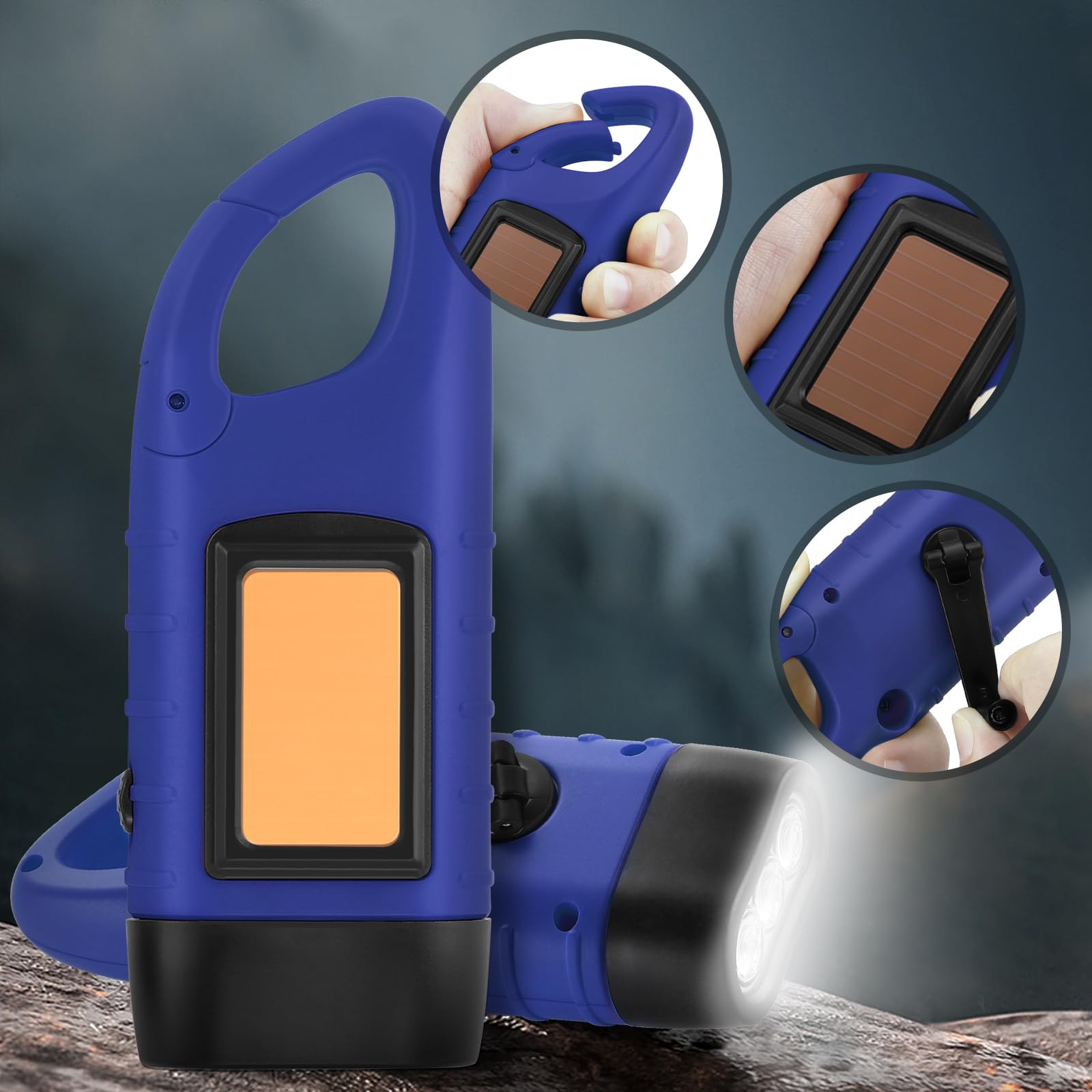 Simpeak 2-Pack Hand Crank Solar Powered Flashlight, Emergency Rechargeable Led Flashlight, Survival Flashlight, Quick Snap Carbi