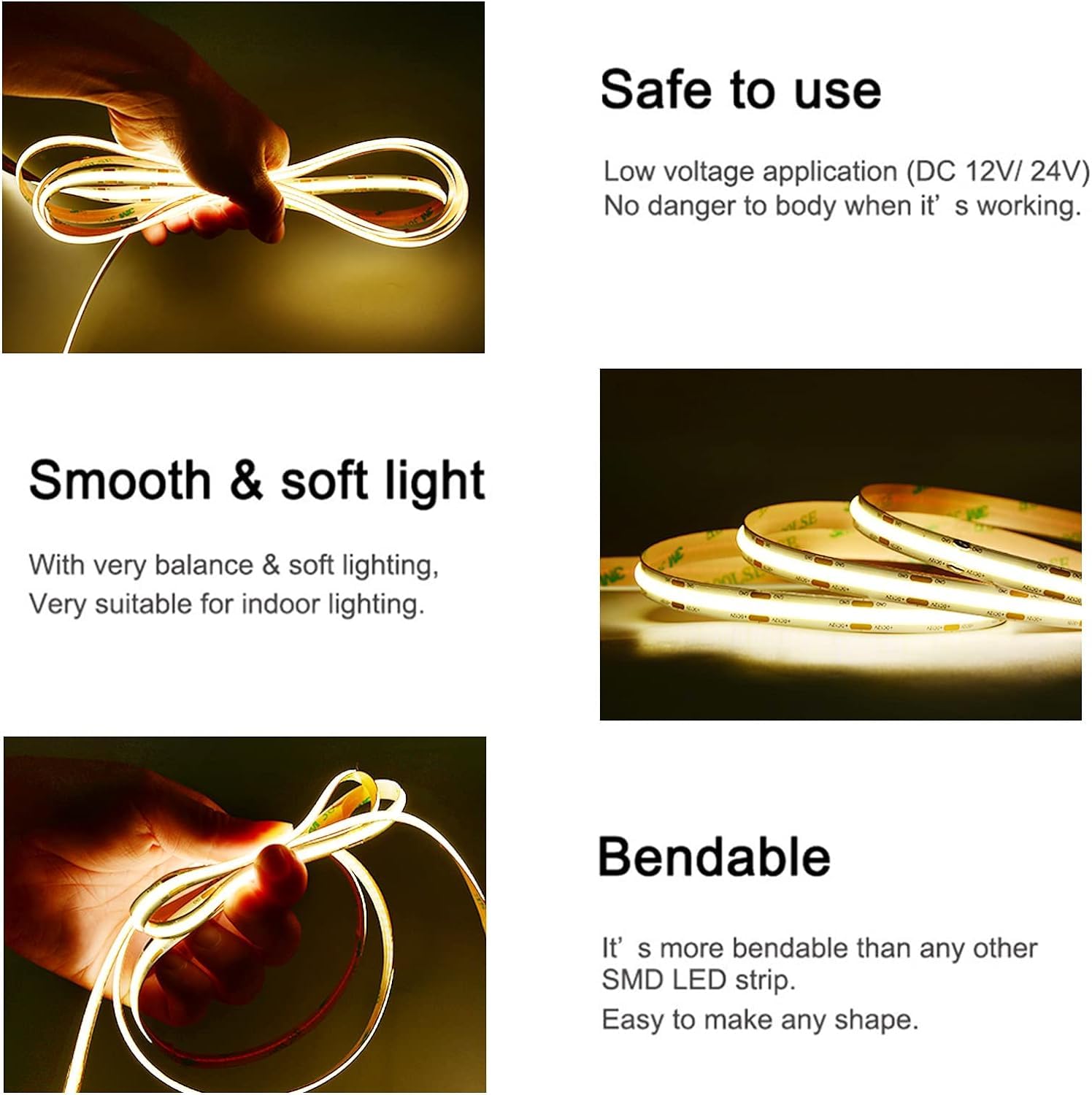 Tunichx Cob Led Strip Light Ul Listed Dc 24V Led Strip Light Flexible Super Bright Led Strips,16.4Ft 4000K Natural White,Cri 90+