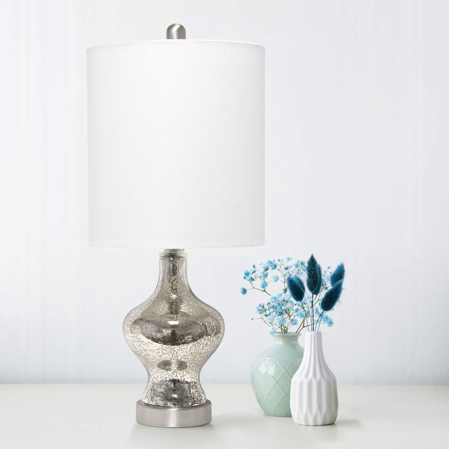 Lalia Home Contemporary Paseo Table Lamp With White Fabric Shade - Mercury