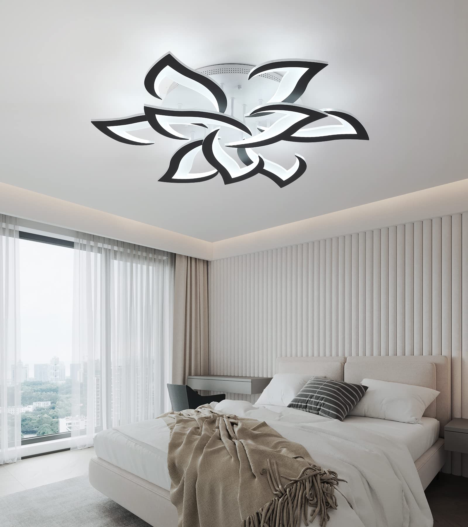 Meixisue Ceiling Light Fixture Modern Black Led Flower Light Fixtures Ceiling Mount With Remote Control For Living Room, Bedroom