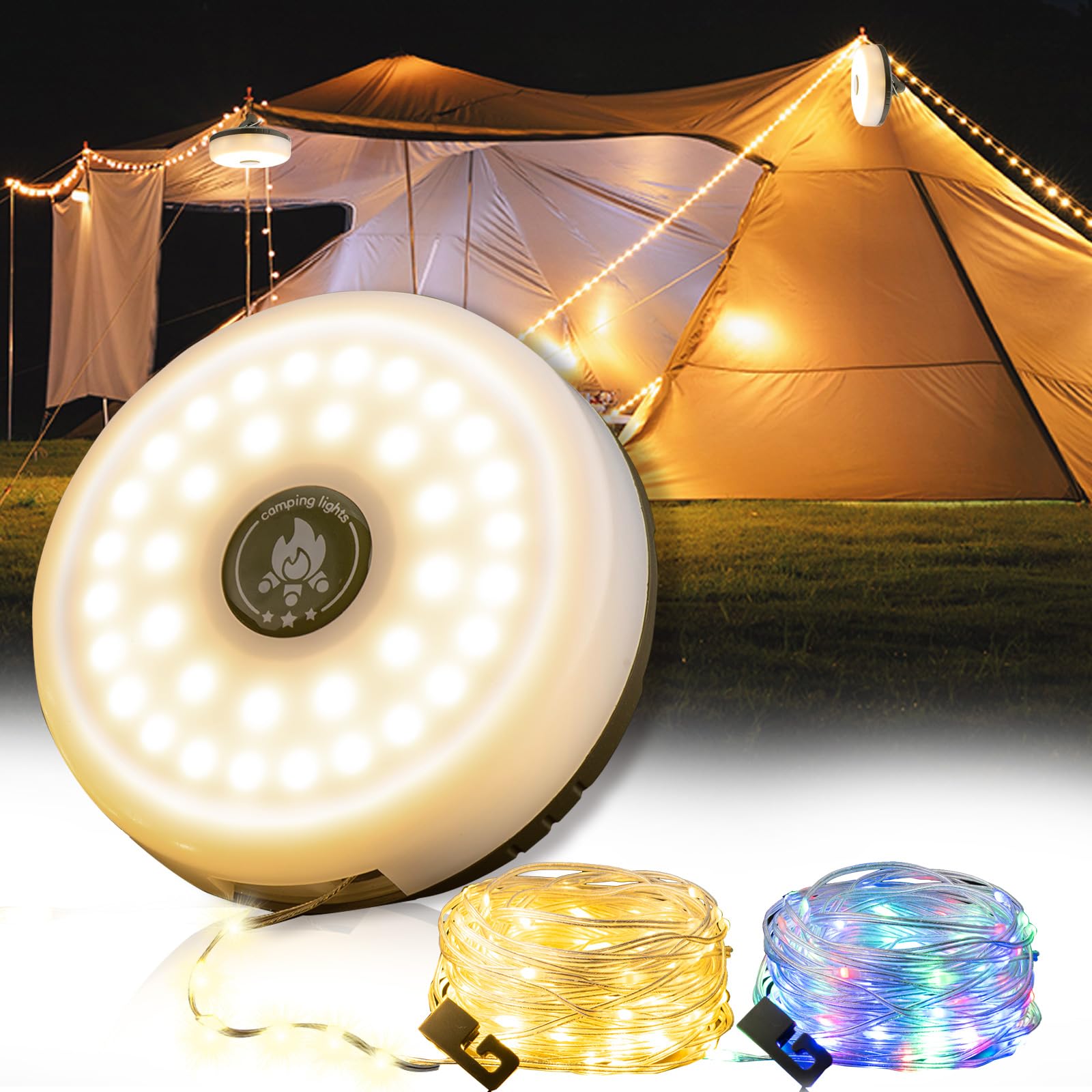 Sutaig Camping String Lights, 4-in-1 Lantern, 8 Lighting Modes, 32.8ft, Waterproof, Type-C Fast Charging, Model SSDC-White