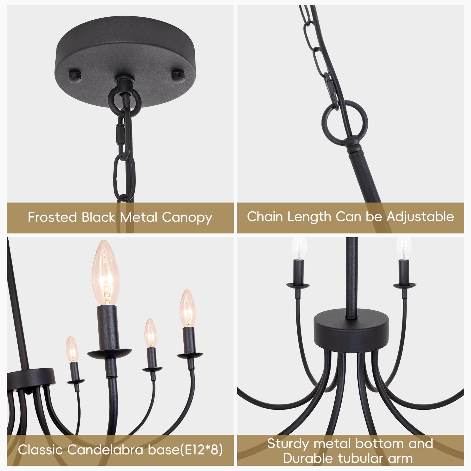 Rviezza 8-Light Black Chandelier  26 Farmhouse Chandelier For Dining Room Lighting Fixtures Hanging  Rustic Candle Modern Chandeliers For Living Room Bedroom Foyer Kitchen(Frosted Black)