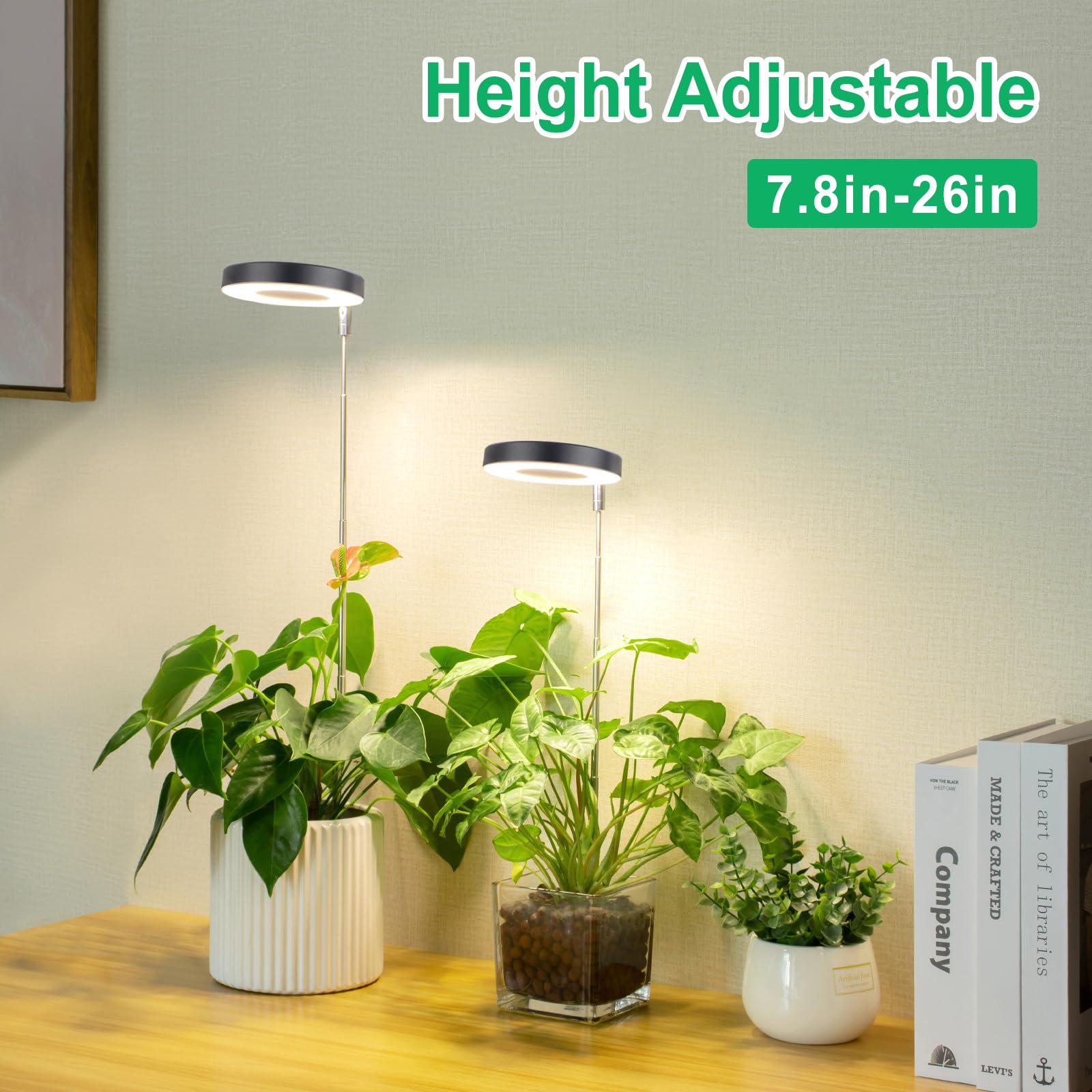 Lordem Plant Grow Light, Full Spectrum Led Plant Light For Indoor Plants, Growing Lamp With Auto On/Off Timer 4/8/12H, 4 Dimmable Brightness, 2 Packs Of Black