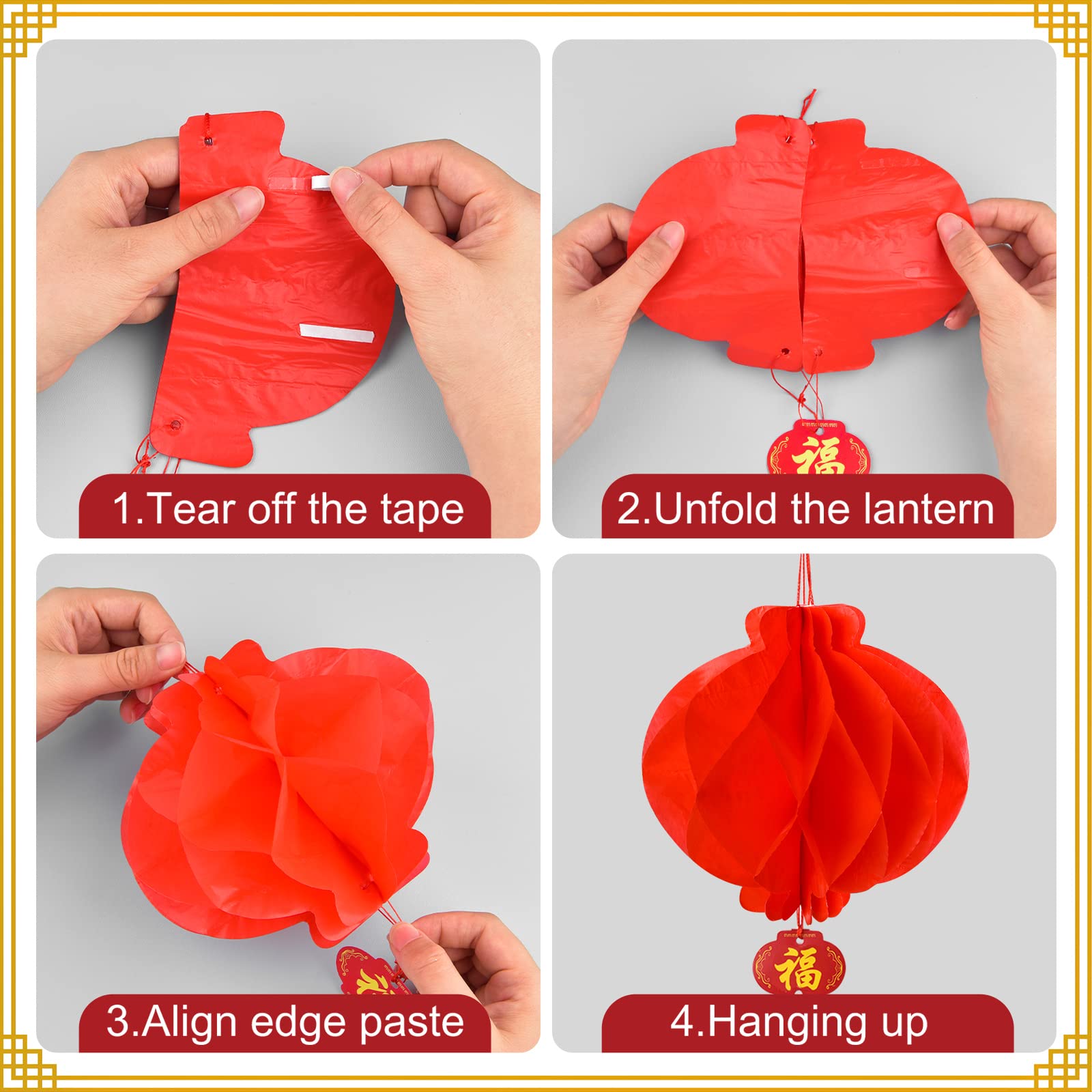 60 Pieces Red Chinese Lanterns Festival Lanterns Decorations For New Year, Spring Festival, Wedding, Restaurant