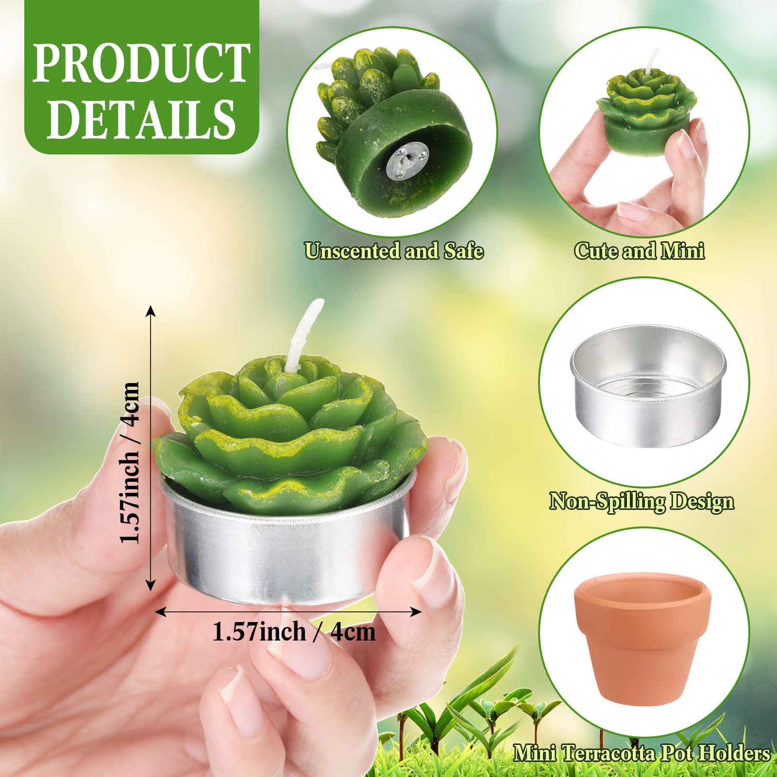 Shihanee 36 Pcs Decorative Succulent Cactus Tealight Candle Set - Handmade Mini Terracotta Clay Holders For Baby Shower Wedding(Red)