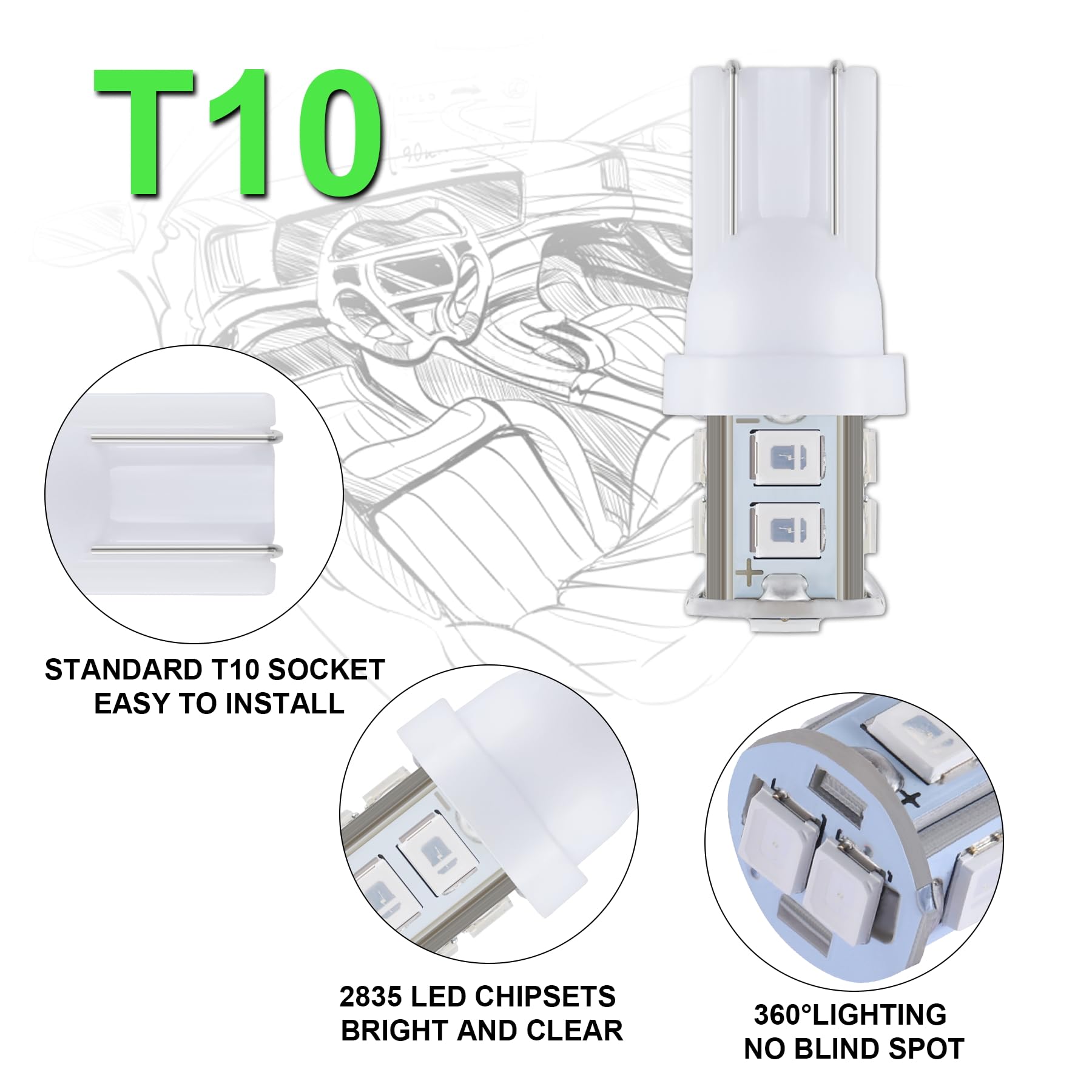 iFunyLED LED Car Interior Bulb Kit - 24 Pieces, T10 194 DE3175, Green