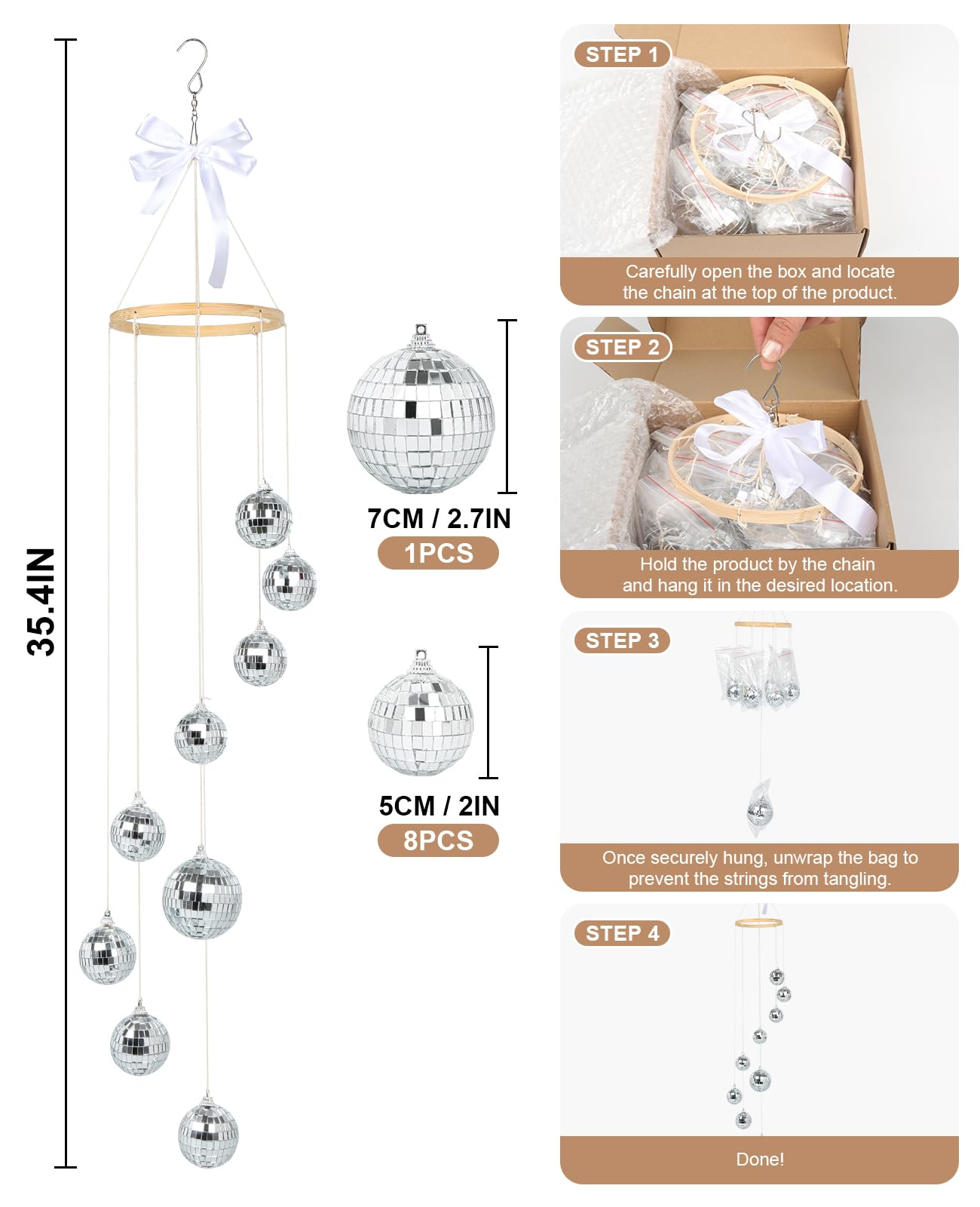 AceList Disco Ball Decor Sun Catcher Spiral Spinner 35 Inch Handmade, Indoor Use, Model GZ-HM021SV-FBA, Color Spiral