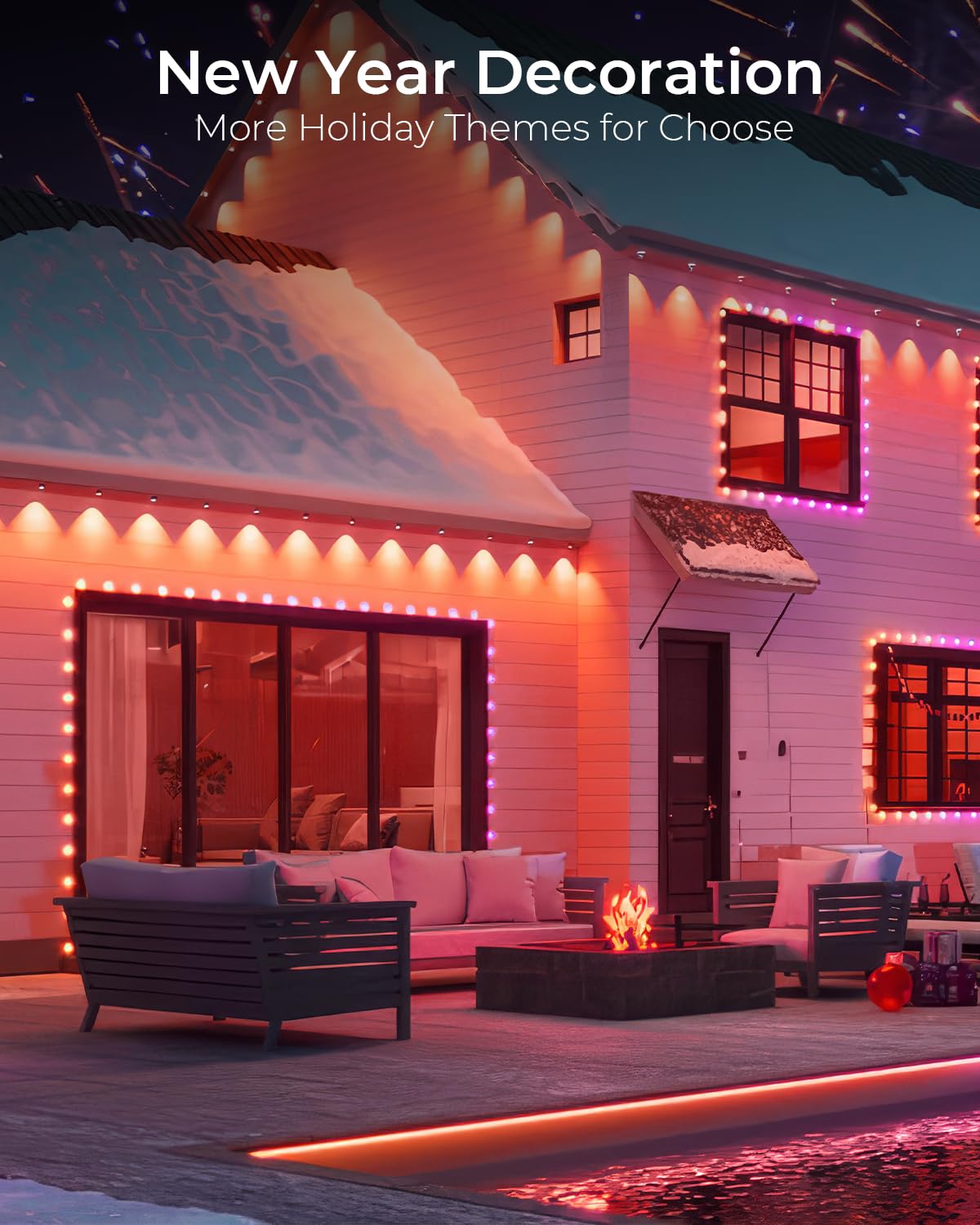 SMAVISTA Smart Outdoor Lights, 200ft 144 LED RGB String Lights, IP67 Waterproof, 44 Scene Modes, Remote/App Control, White
