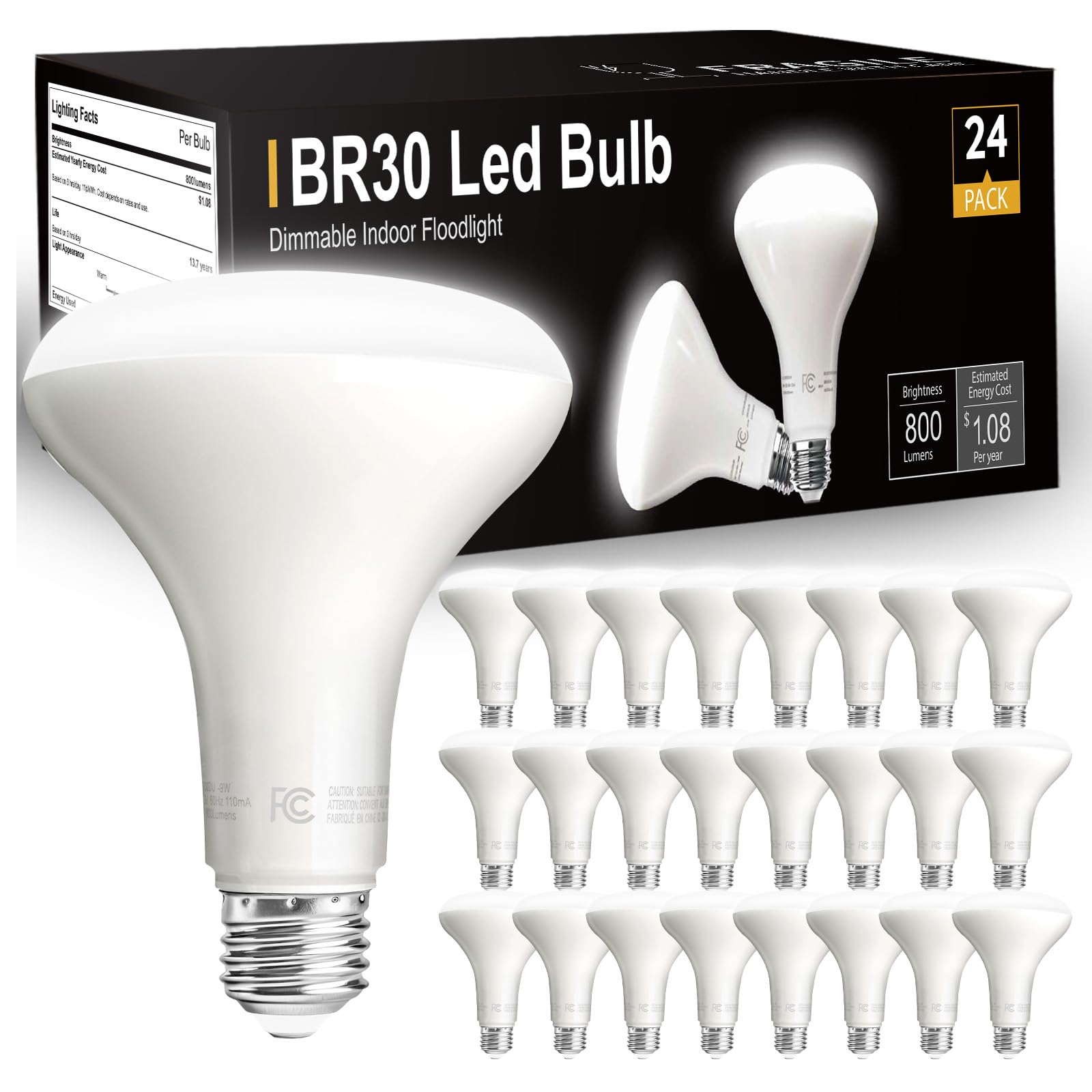 Dalattin 24 Pack Br30 Led Bulbs 65W Equivalent, Dimmable Indoor Flood Lights Bulb, E26 Base, 5000K Daylight White, 9W, 800 Lm, R